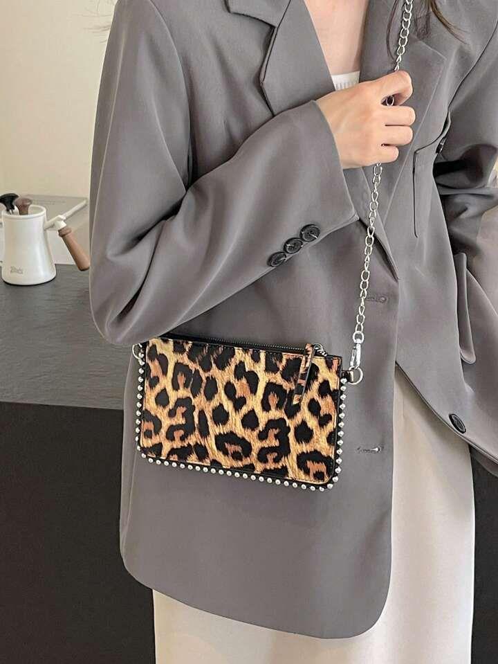 Viral Kadın Leopar Zımbalı Çapraz Askılı Cüzdan Çanta