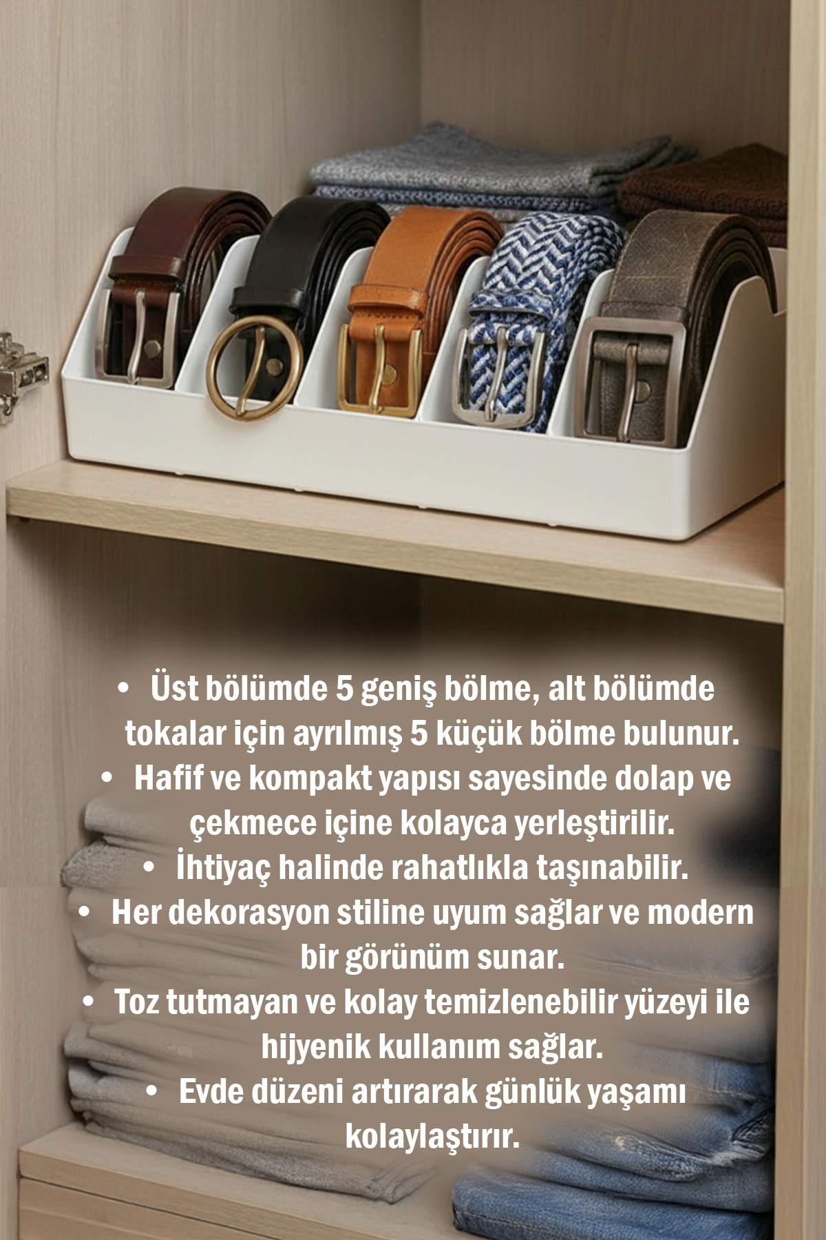 10 Bölmeli Beyaz Kemer Çorap Takı Makyaj Organizeri Dolap İçi Kemer Düzenleyici Organizer