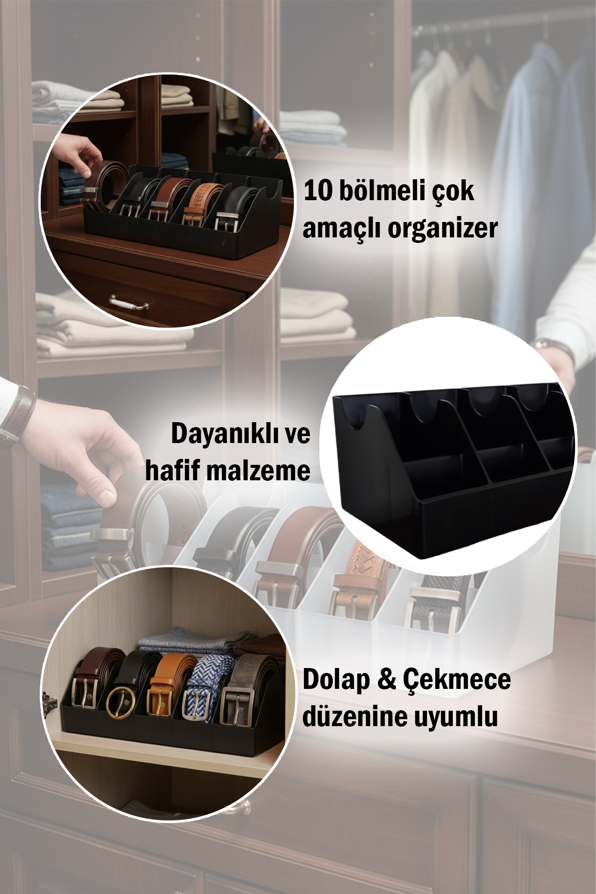 10 Bölmeli Kemer Organizer, Çorap, Kravat, Takı, Makyaj, Çekmece, Dolap İçi Depolama