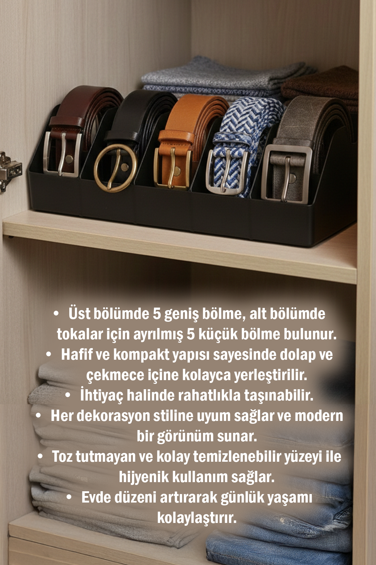 10 Bölmeli Siyah Kemer Çorap Takı Makyaj Organizeri Dolap İçi Kemer Düzenleyici Organizer
