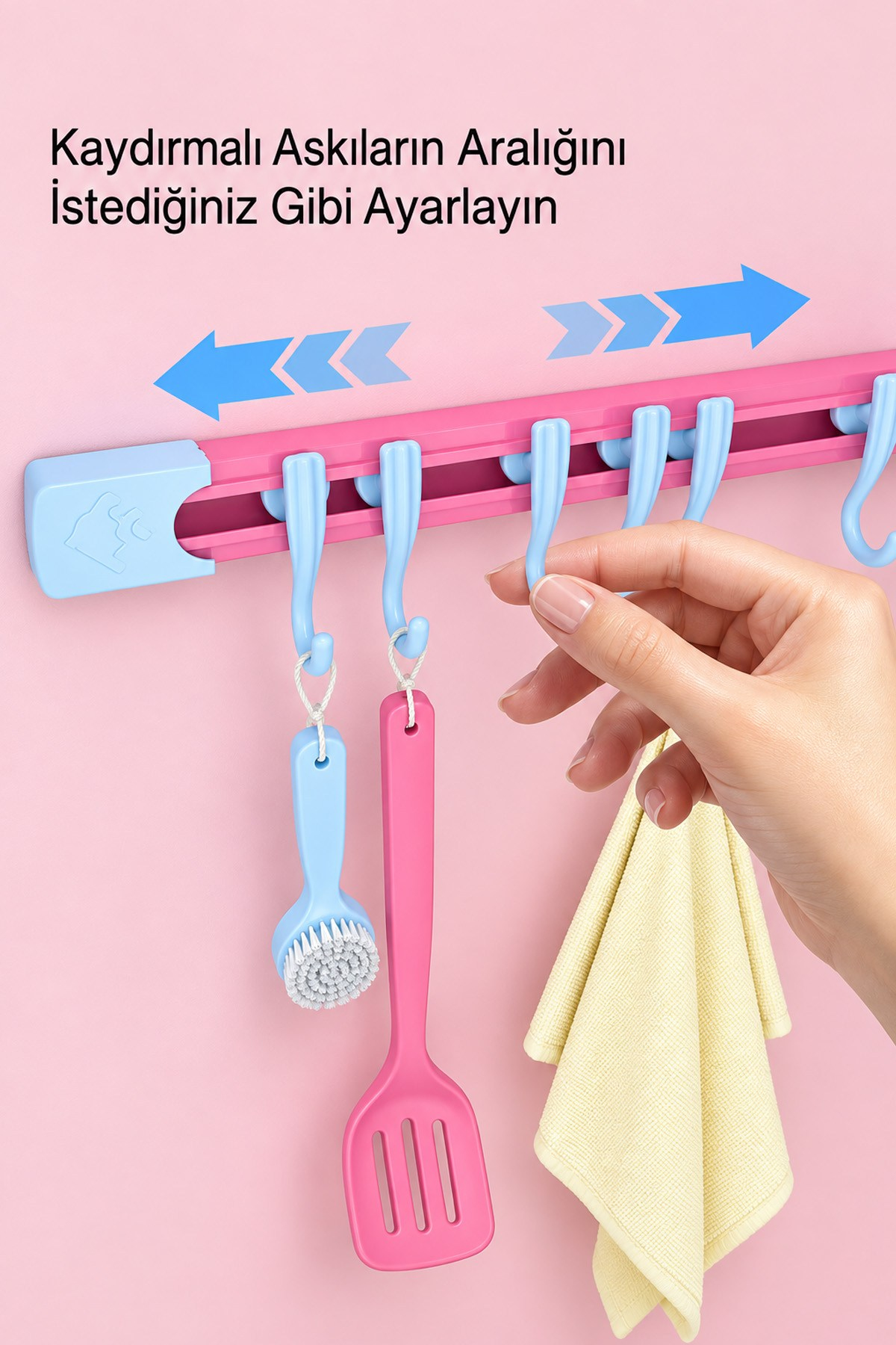 10 Kancalı Raylı Askı Mutfak Banyo Dolap İçi Kupa Fincan Havlu Düzenleyici Aparat