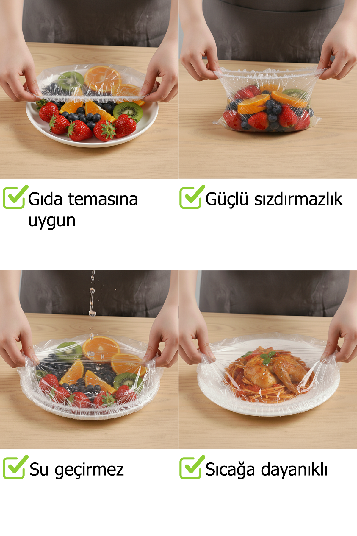 100'lü Esnek Lastikli Gıda Saklama Bonesi – Tencere, Tabak, Kâse İçin Streç Kapak Koruyucu Set