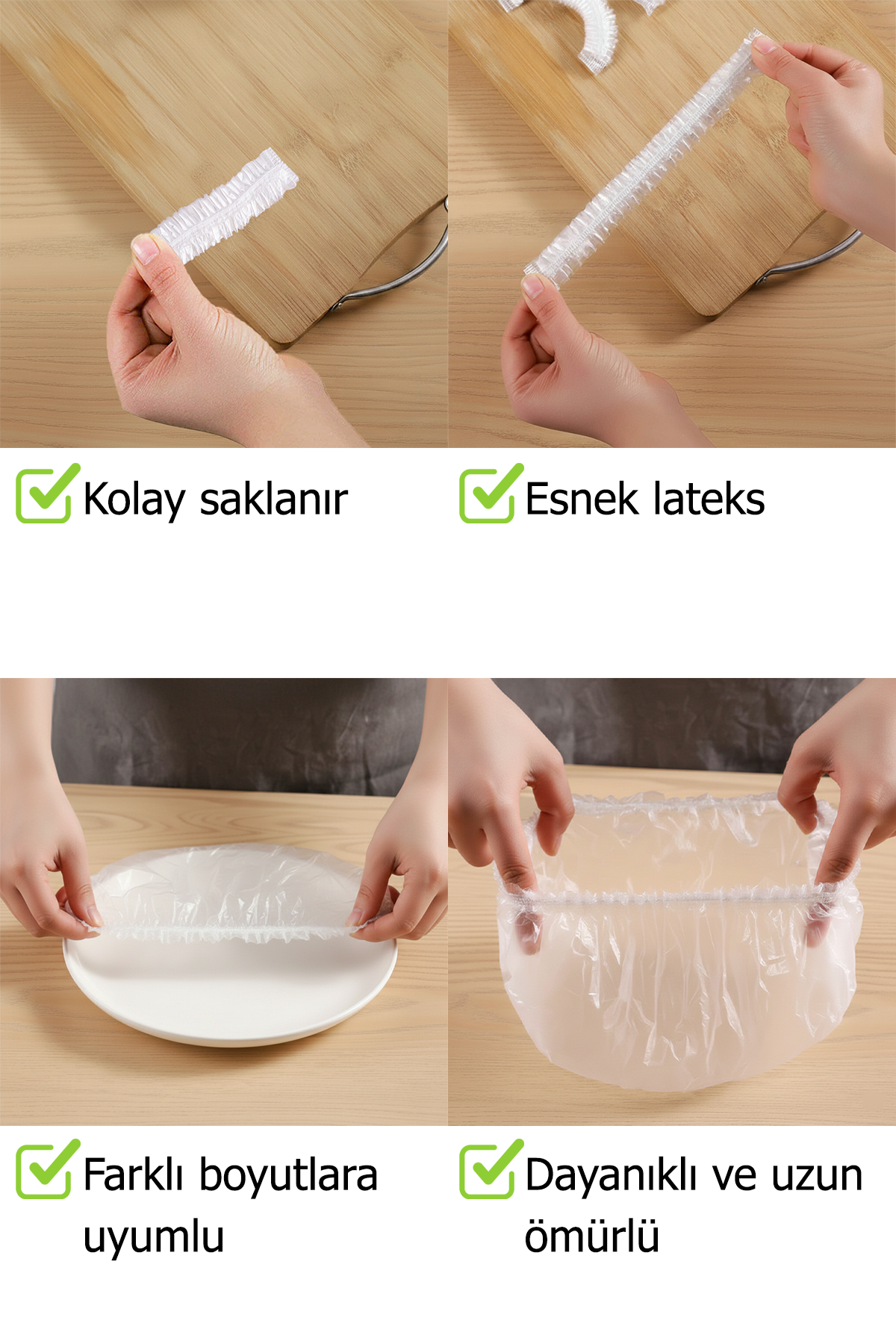 100'lü Esnek Lastikli Gıda Saklama Bonesi – Tencere, Tabak, Kâse İçin Streç Kapak Koruyucu Set