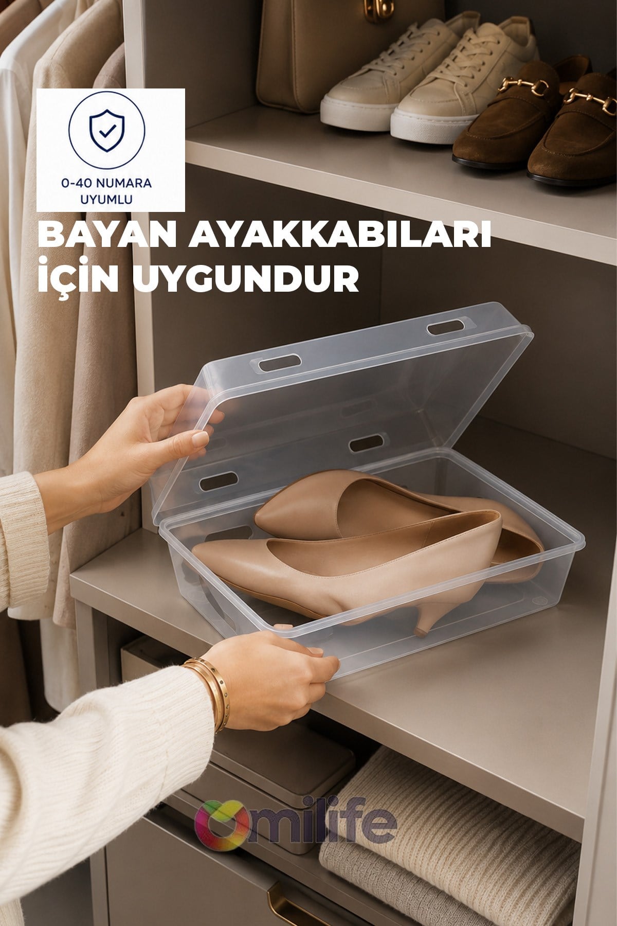 10'lu Şeffaf Ayakkabı Kutusu Kapaklı İstiflenebilir Kadın Ayakkabı Organizer