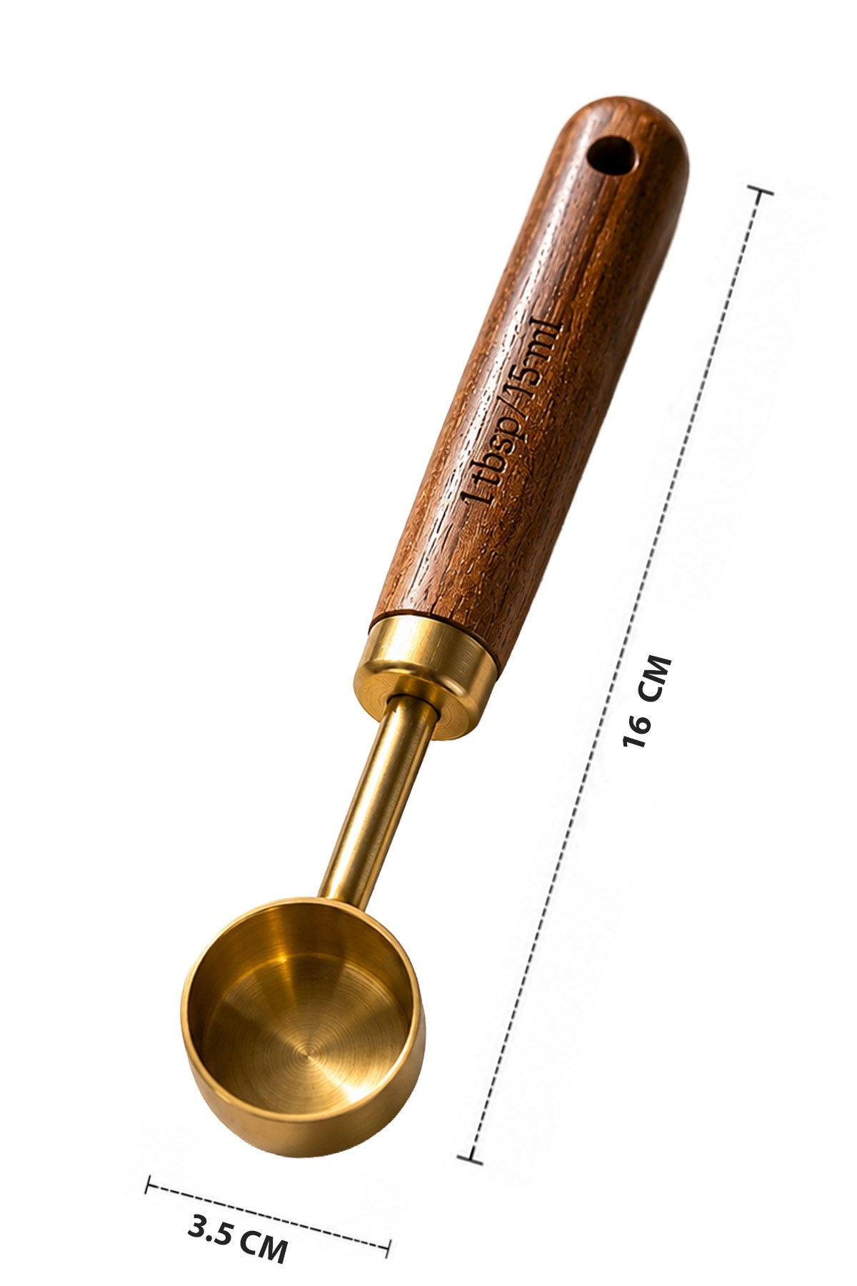 15 ml Ahşap Saplı Gold Kahve Ölçü Kaşığı Paslanmaz Çelik Kahve Çay Mama Ölçme Kaşığı 