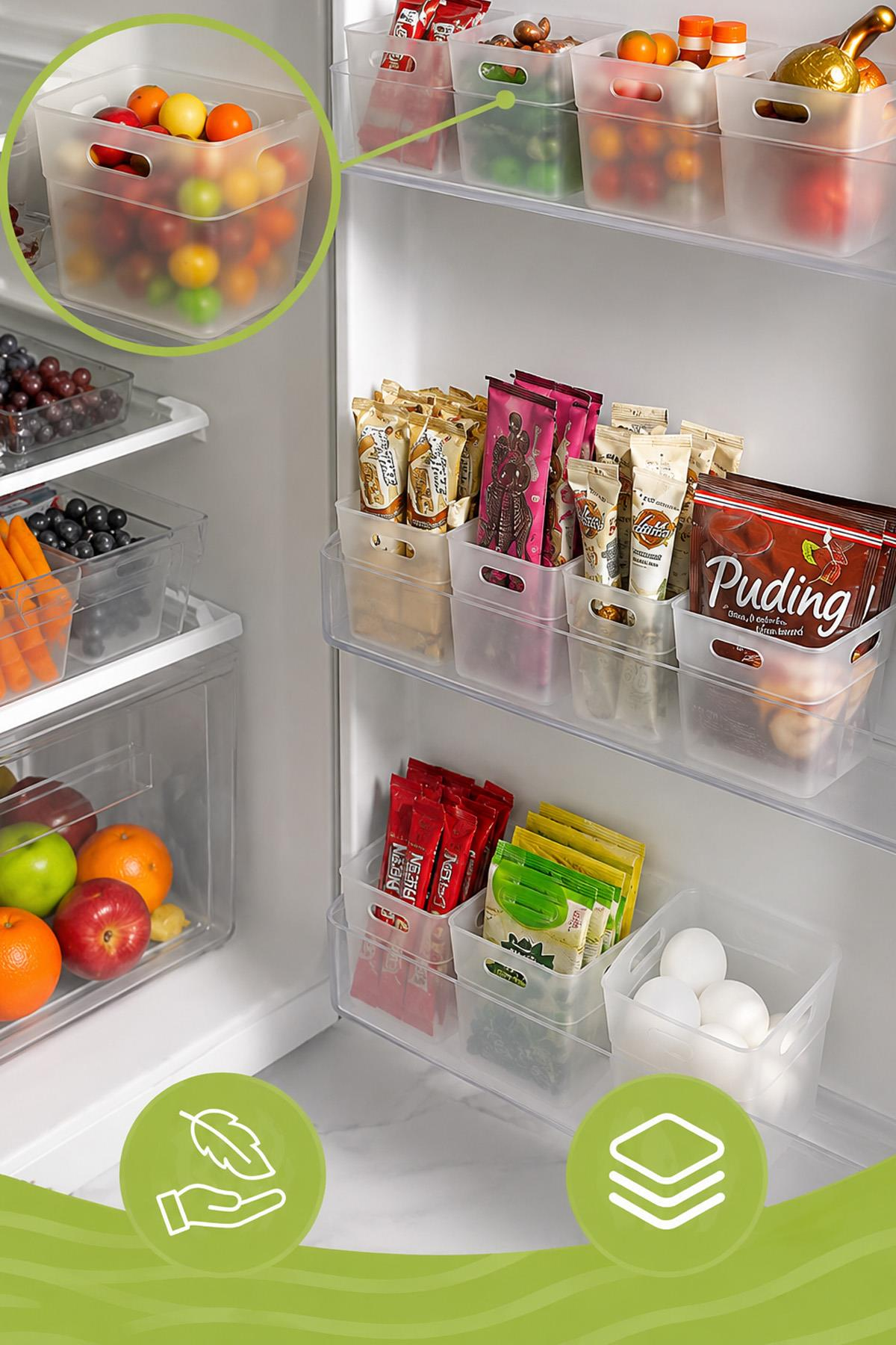 1Adet Buzdolabı Kapak İçi Organizer Kutu 6'lı Set Mutfak Düzenleyici Buzdolabı Organizer