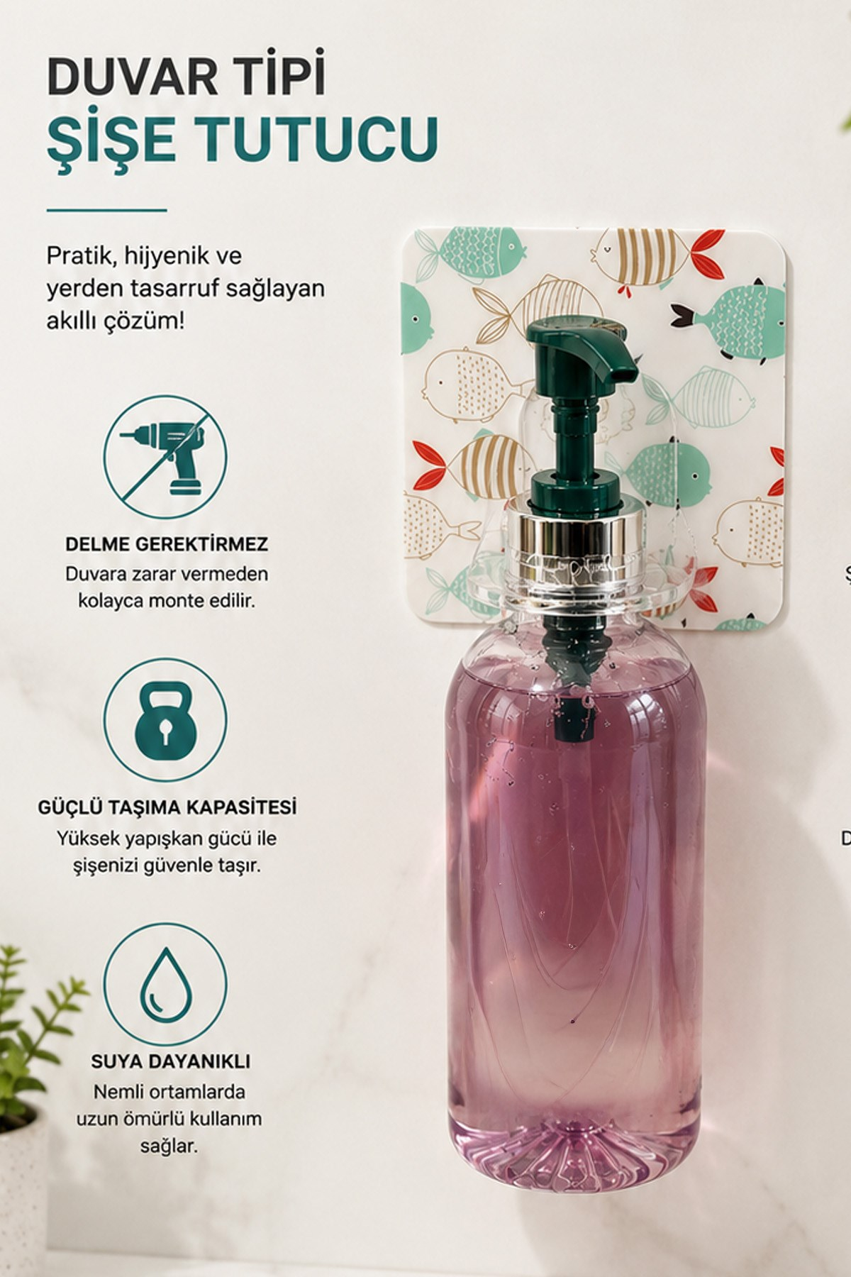 2 Adet Kendinden Yapışkanlı Desenli Sıvı Sabun Tutucu Askı