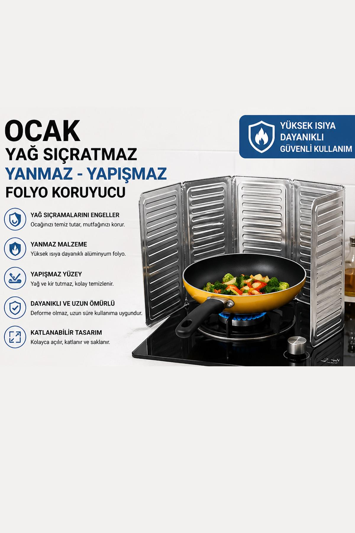2 Adet Ocak Yağ Koruyucu Alüminyum Folyo Yanma Leke Önleyici Katlanır Yıkanabilir Folyo (32*5*84)