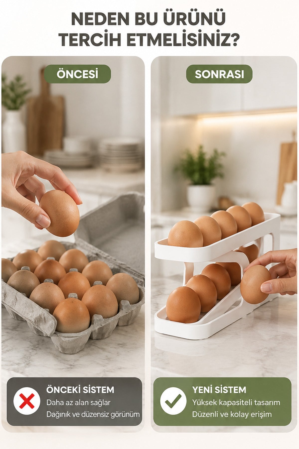 2 Katlı Otomatik Buzdolabı Yumurtalık Kayar Raflı Yumurta Standı Pratik Saklama Kabı