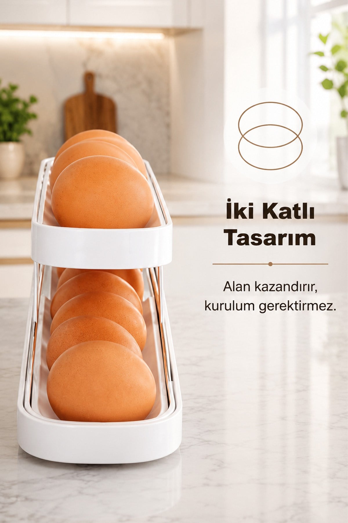 2 Katlı Otomatik Buzdolabı Yumurtalık Kayar Raflı Yumurta Standı Pratik Saklama Kabı