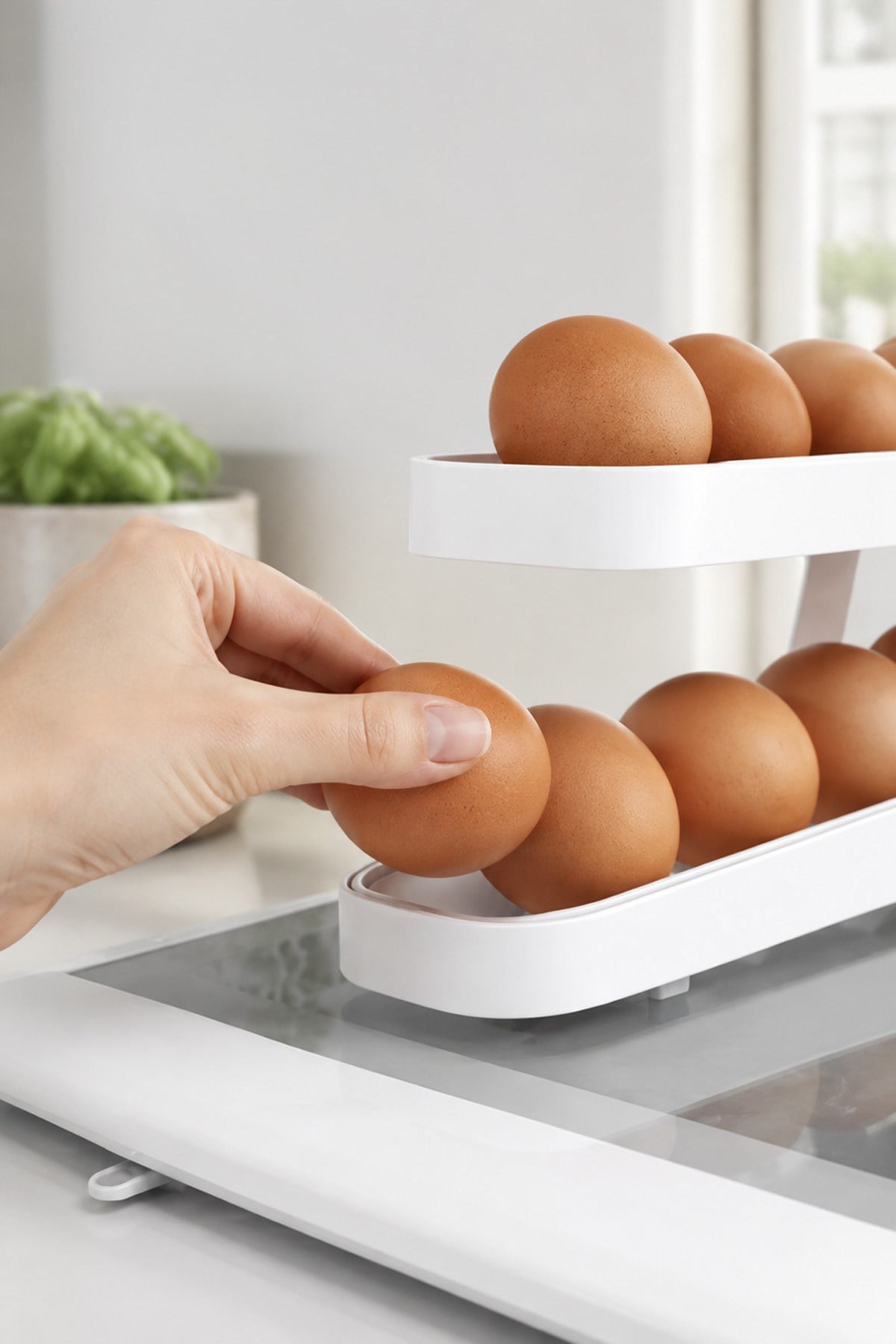 2 Katlı Otomatik Buzdolabı Yumurtalık Kayar Raflı Yumurta Standı Pratik Saklama Kabı