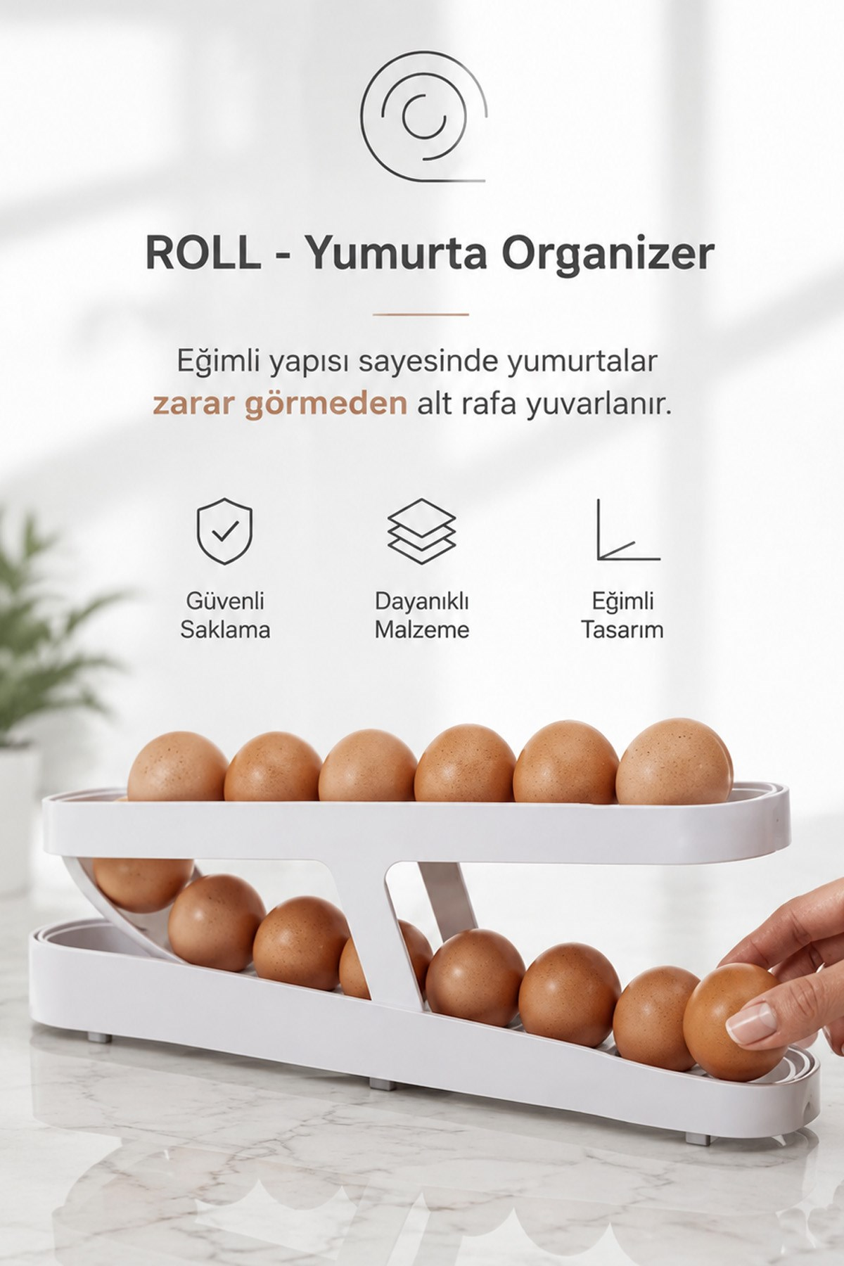 2 Katlı Otomatik Buzdolabı Yumurtalık Kayar Raflı Yumurta Standı Pratik Saklama Kabı