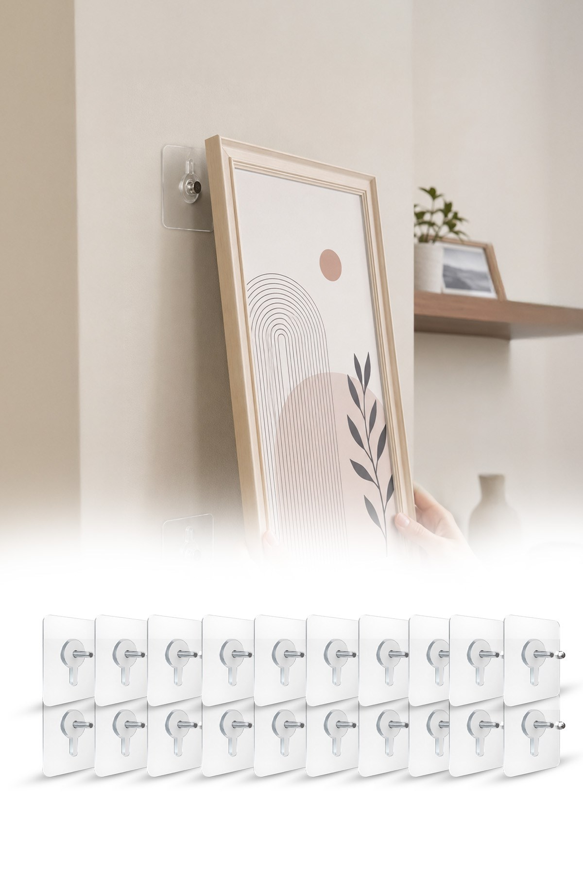 20 Adet Yapışkanlı Duvar Askısı Şeffaf Vidalı Kanca Güçlü Sabitleyici Banyo Mutfak Askı