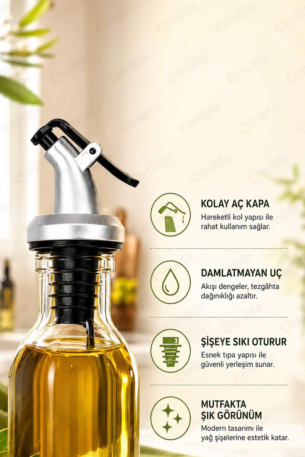 2'li Damlatmaz Şişe Ucu Servis Aparatı Yağlık Sıvı Akıtma Düzenleyici Başlık