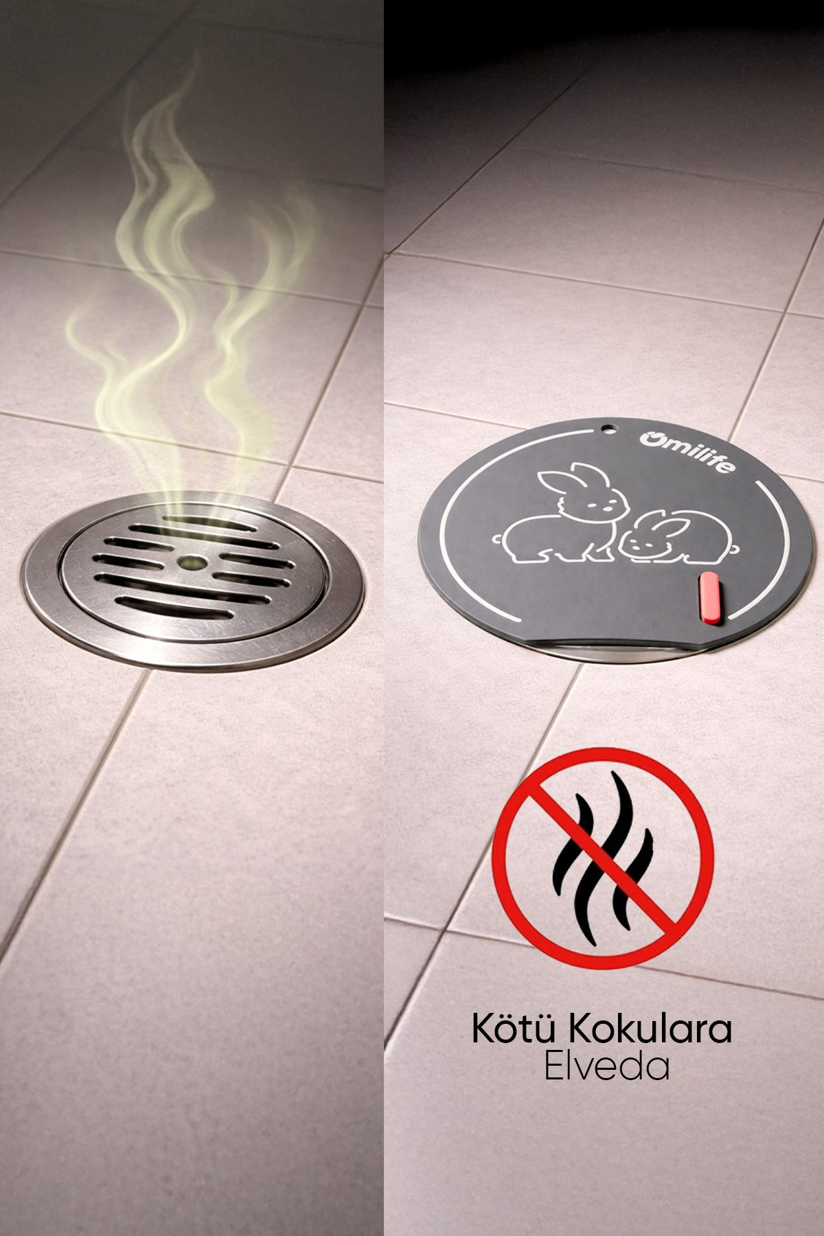 2'li Gri Silikon Gider Kapağı Tavşan Model Koku Önleyici Süzgeçli Banyo Mutfak Seti