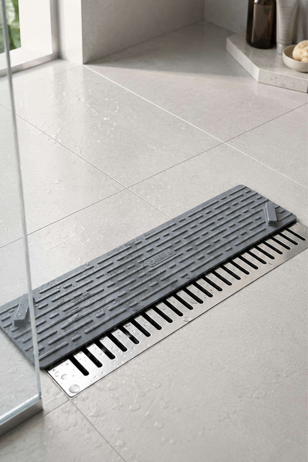 2'li Gri Uzun ve Siyah  Kare Silikon Gider Matı Koku Önleyici Banyo Mutfak Balkon Kapak Seti