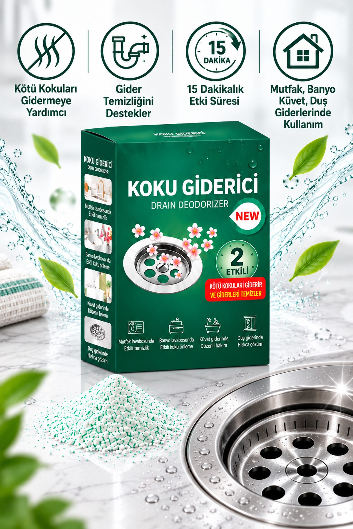 2'li Lavabo Gider Koku Giderici Toz Anında Etkili Mutfak Banyo Gider Temizleyici Ferahlatıcı