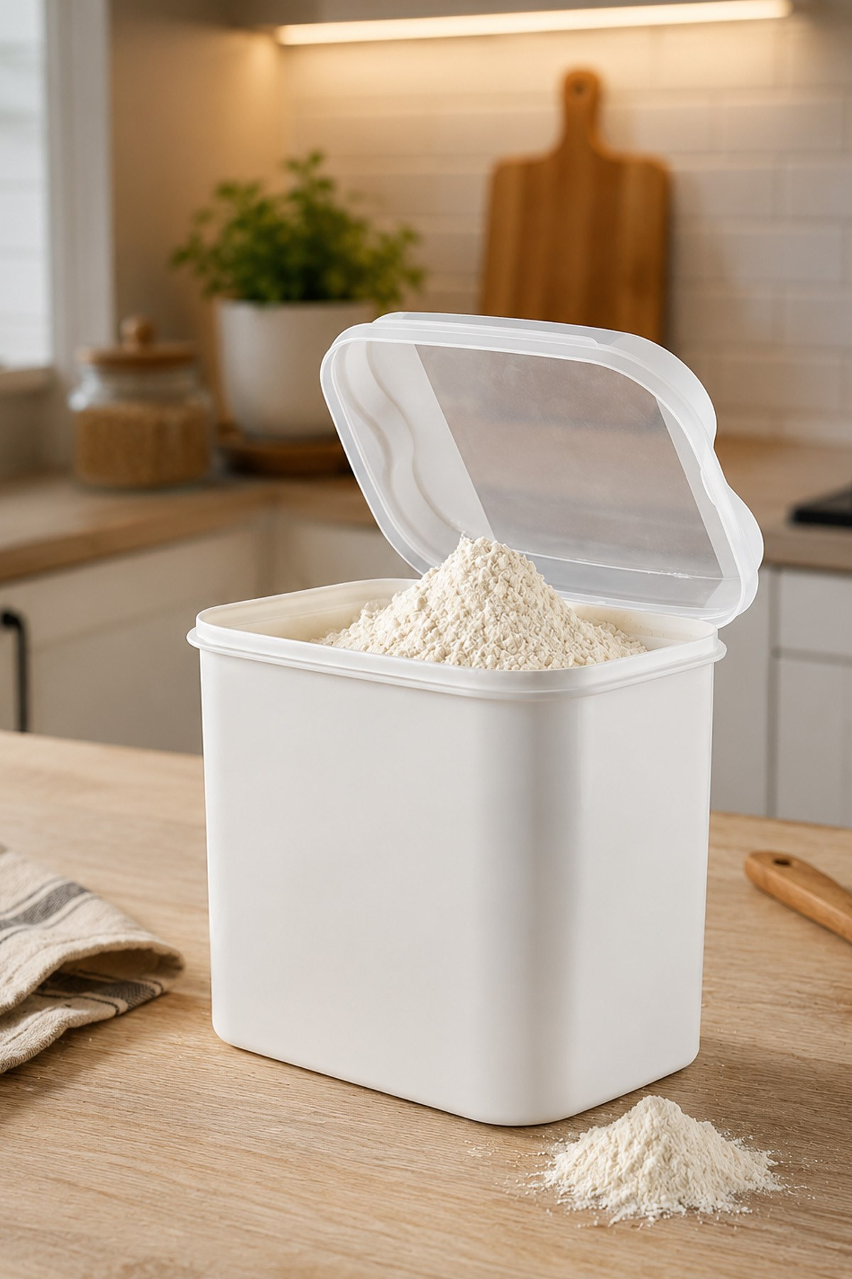 2'li Masal Saklama Kabı Beyaz 4,5 Litre Un ve Bakliyat Saklama Kabı Kapaklı Erzak Düzenleyici VP-033