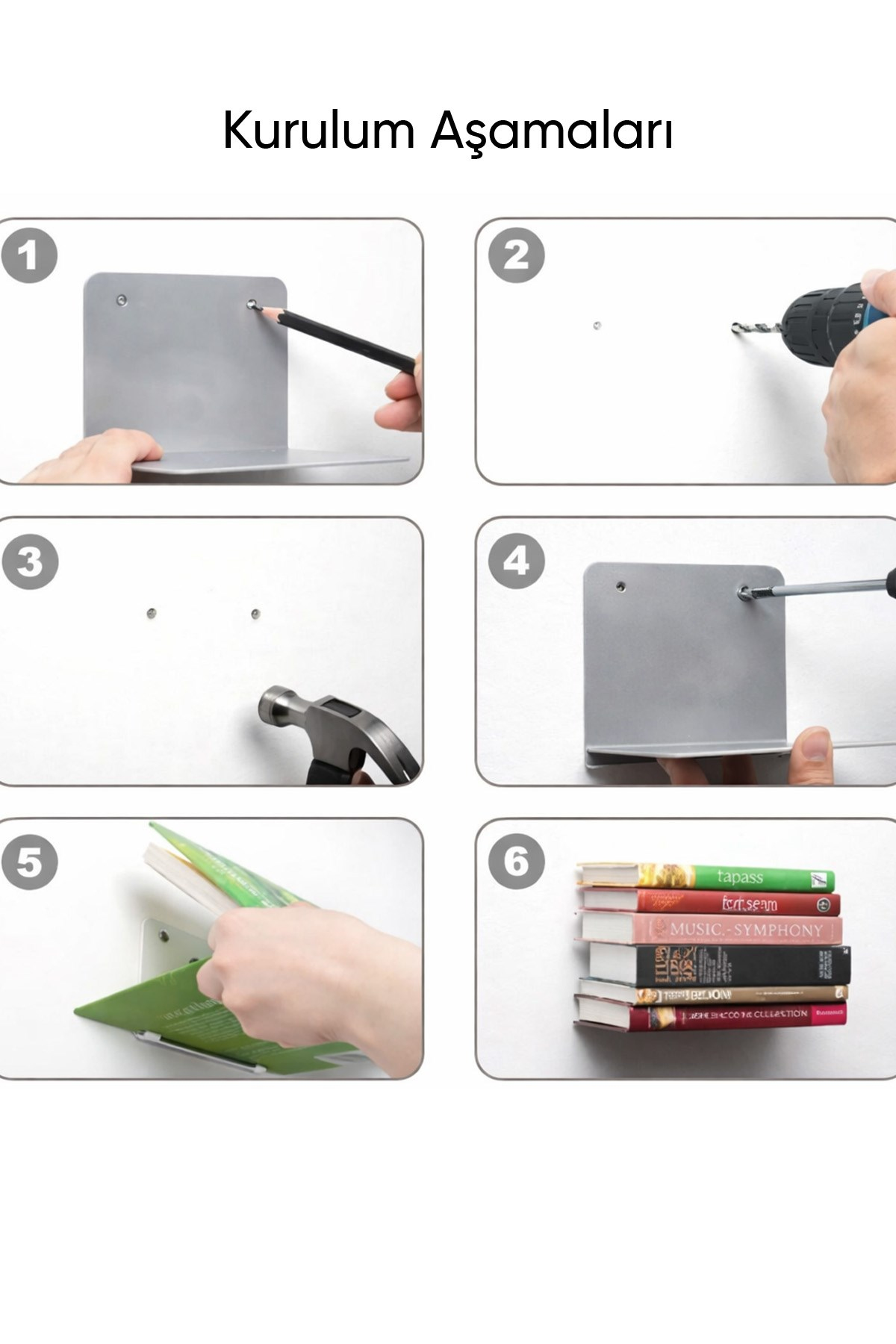 2'li Metal Görünmez Kitaplık Gizli Duvar Rafı Dekoratif Kitap Tutucu Minimal Raf Sistemi