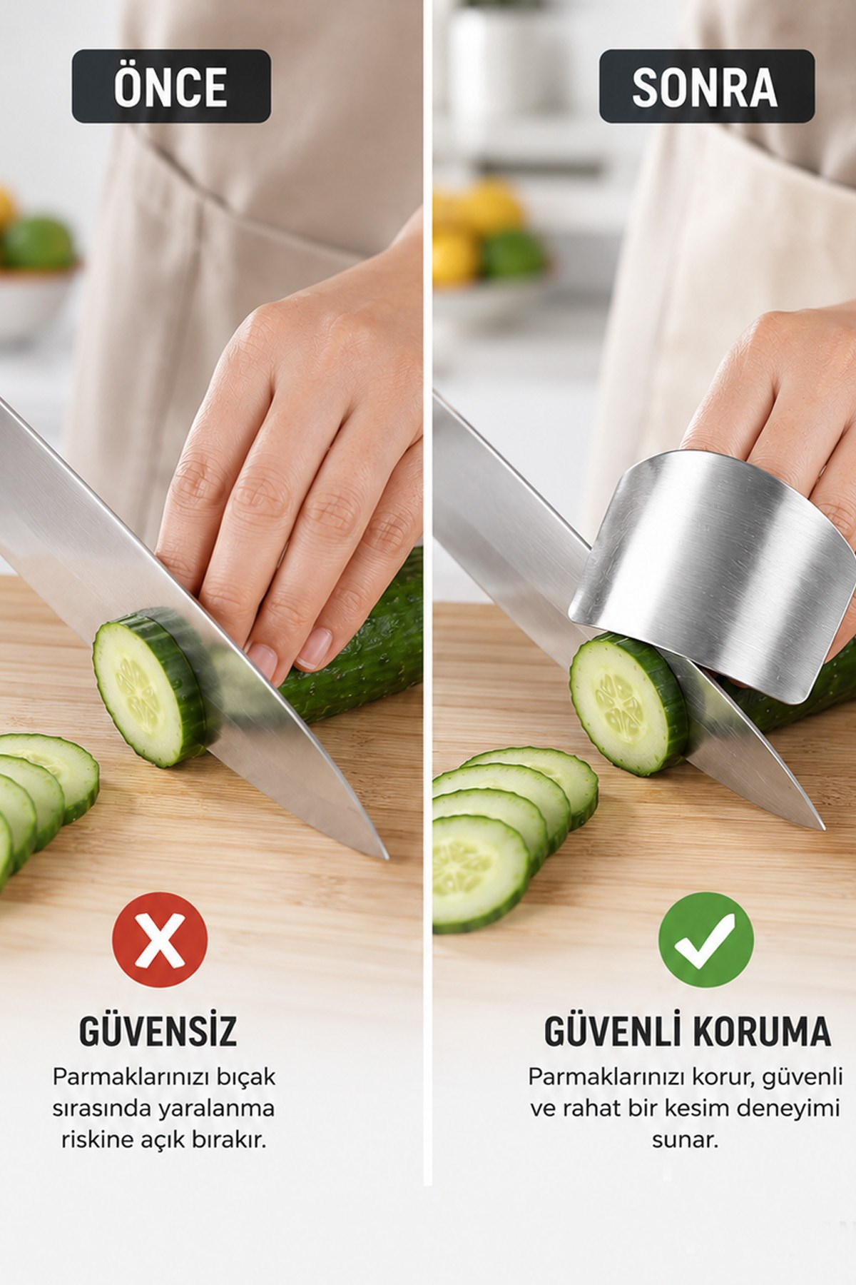 2'li Paslanmaz Çelik Parmak Koruyucu Kesim Aparatı Mutfak Doğrama El Koruyucu