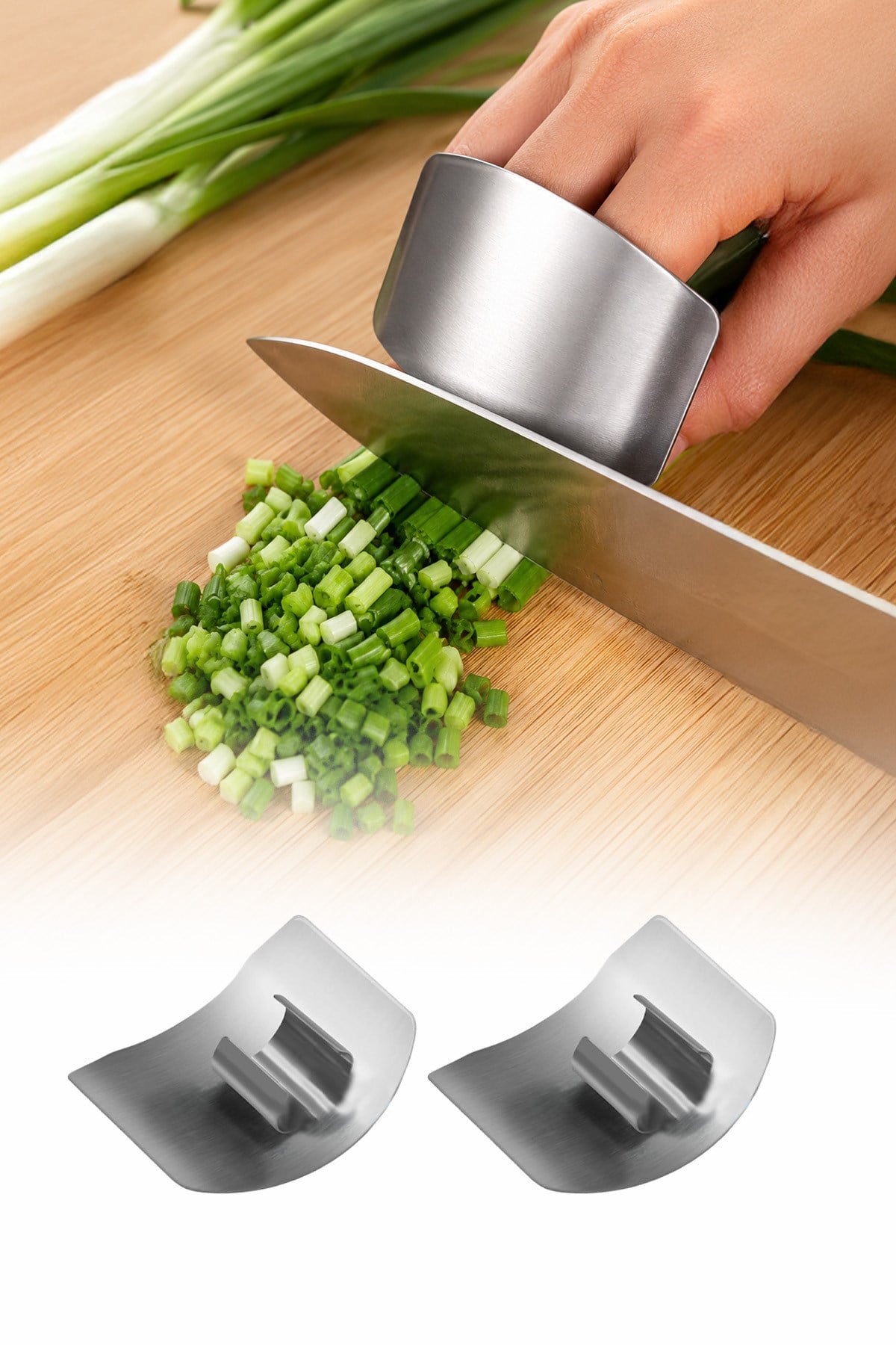 2'li Paslanmaz Çelik Parmak Koruyucu Kesim Aparatı Mutfak Doğrama El Koruyucu