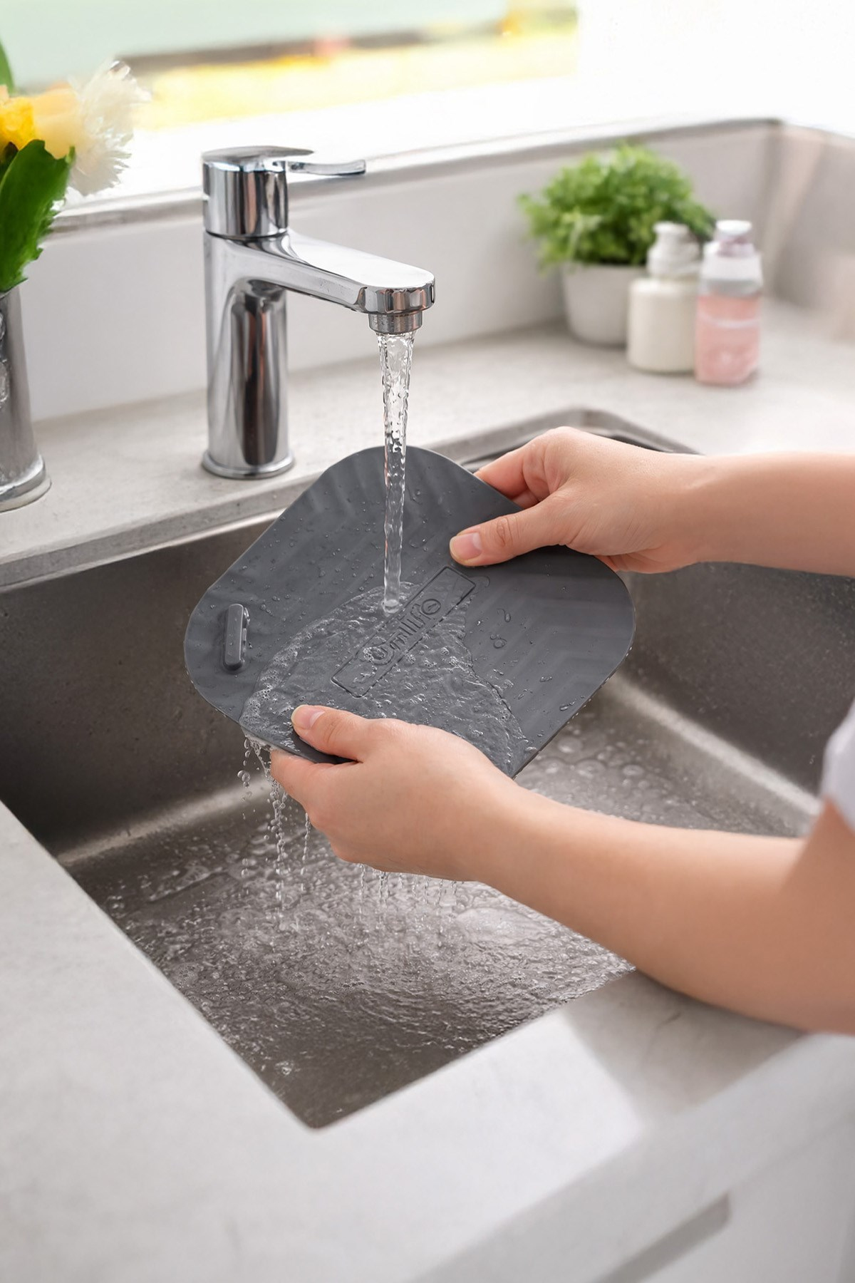 2'li Set Gri Kare Silikon Gider Koku Önleyici Kapak ve Evye Lavabo Süzgeci