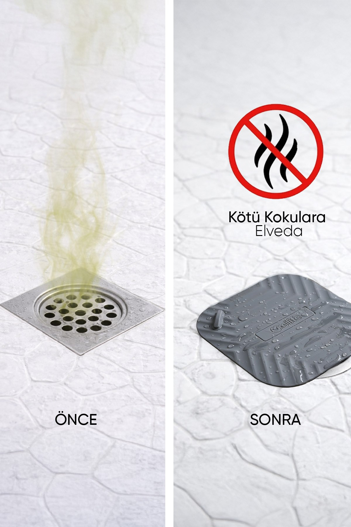 2'li Set Gri Kare Silikon Gider Koku Önleyici Kapak ve Evye Lavabo Süzgeci