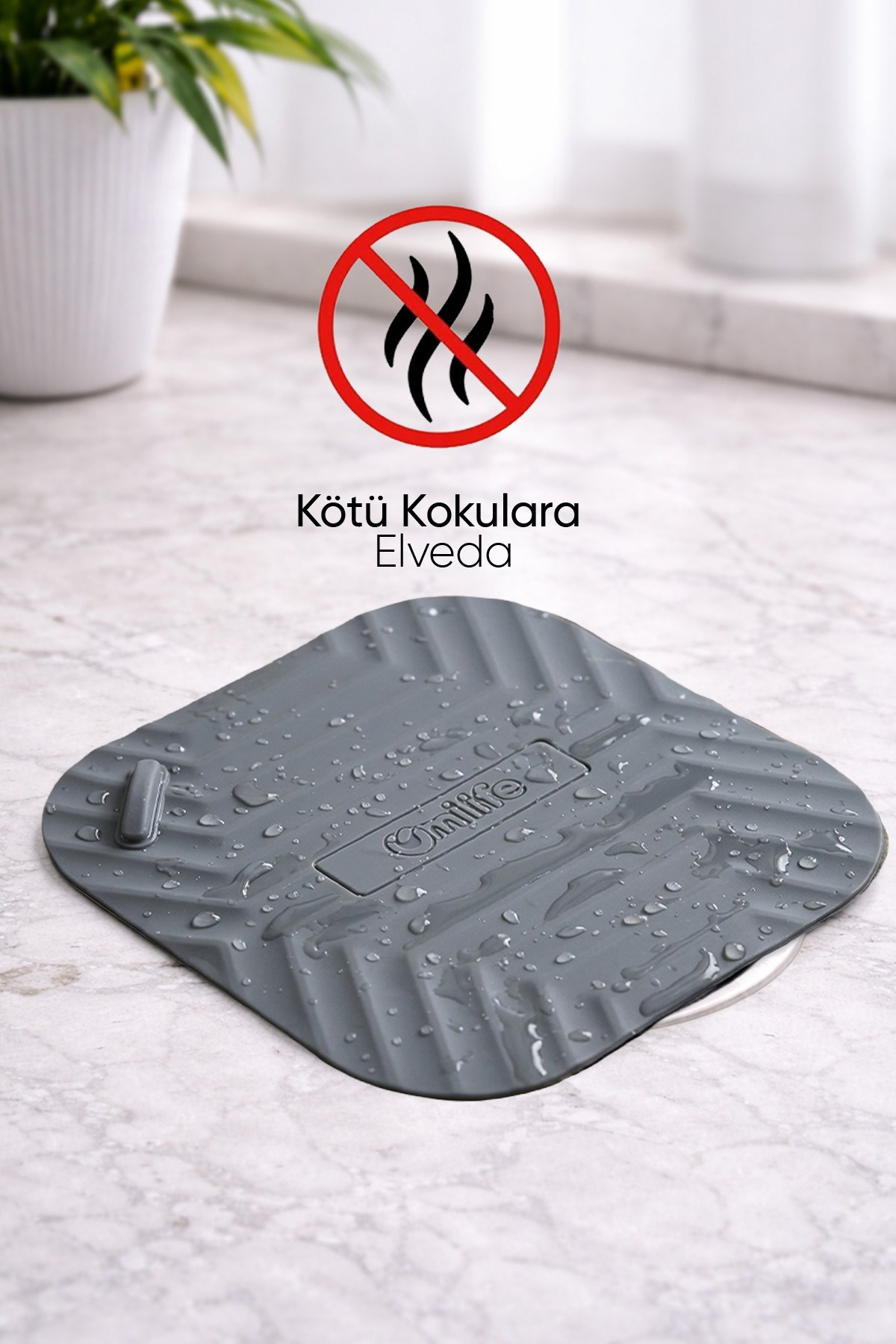 2'li Set Gri Uzun ve Gri Kare Silikon Gider Kapağı  Koku Önleyici Banyo Mutfak Gider Tıkacı