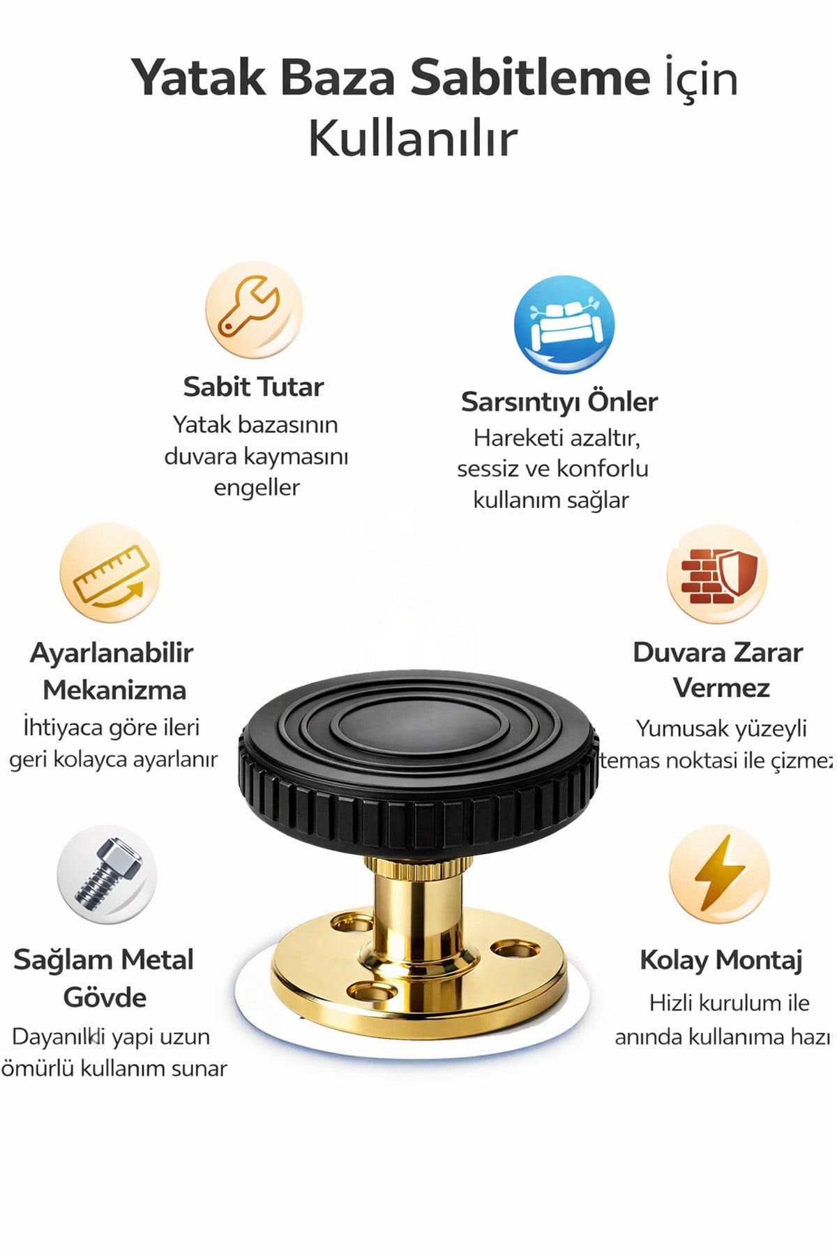 2li Set Yatak Başlık Sabitleyici  2 Vidalı Ayarlanabilir Baza Duvar Aparatı Ses Önleyici 3.3-4.3 cm