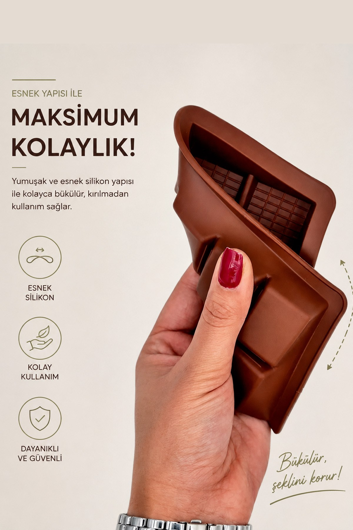 2'li Silikon Dubai Çikolata Kalıbı Baton Çikolata ve Buz Kalıbı Küçük Boy 14,5x10 cm