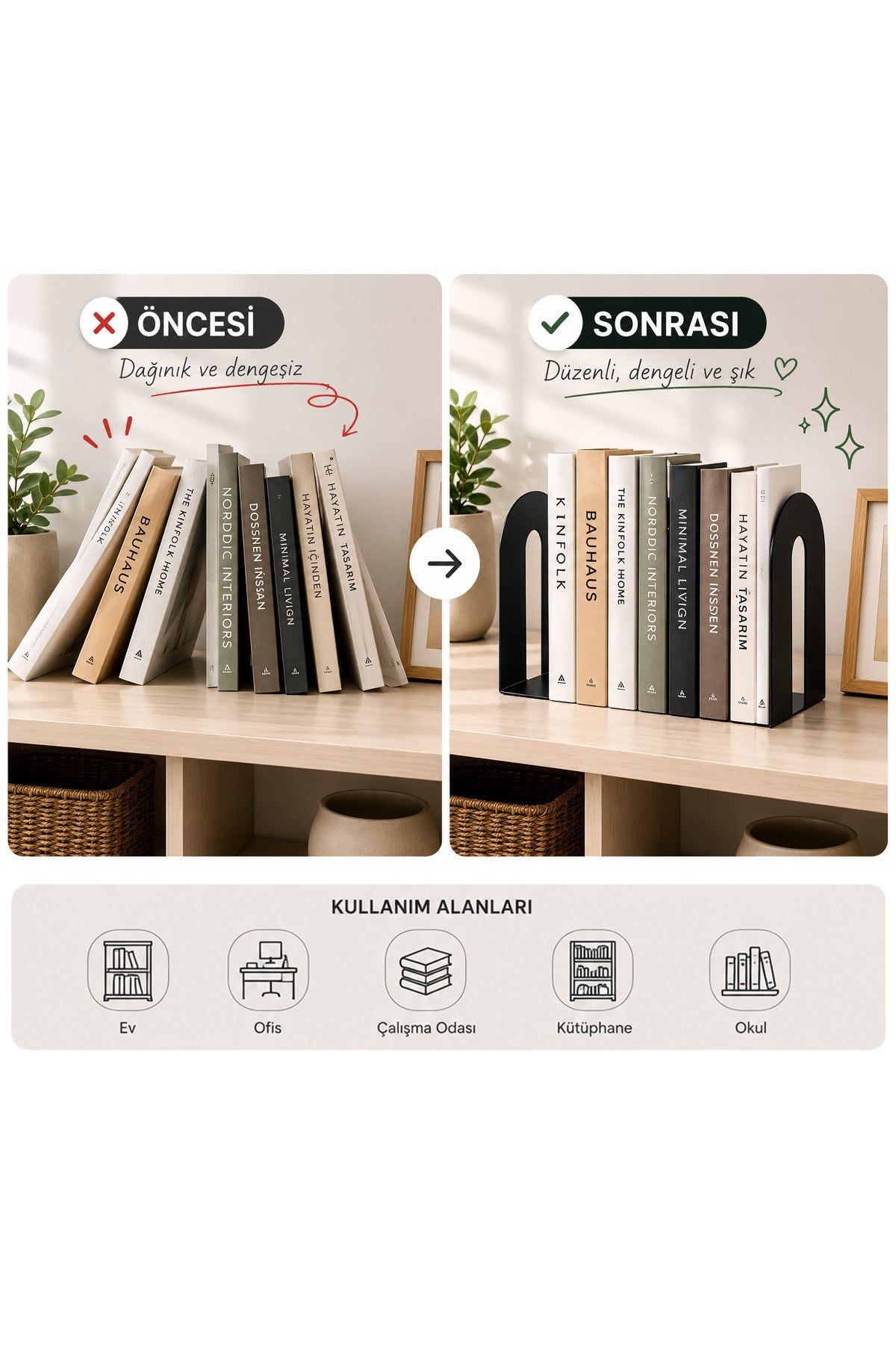2'li Siyah Metal Kitap Desteği Kitap Tutucu Masa Raf Ofis Düzenleyici 15x10x8 cm