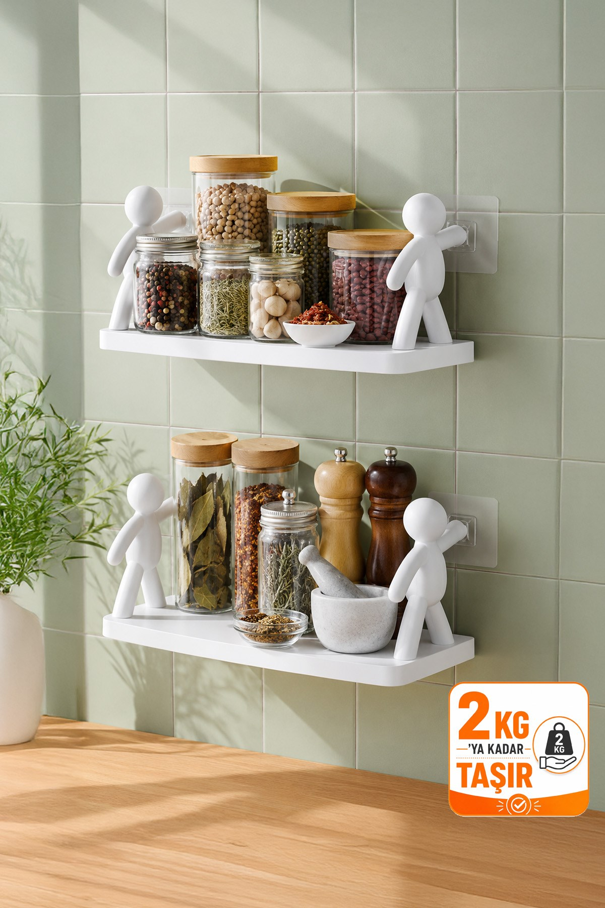 2'li Yapışkanlı Çöp Adam Banyo Organizer Raf Şampuan Kozmetik Baharat Düzenleyici Dekoratif Raf
