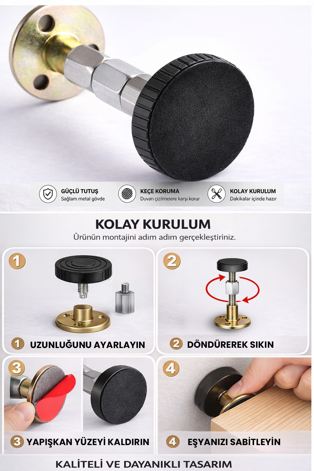 2'li Yatak Başlık Sabitleyici Baza Duvar Ses Önleyici Aparat 6,4-8,5 cm 2 Vidalı