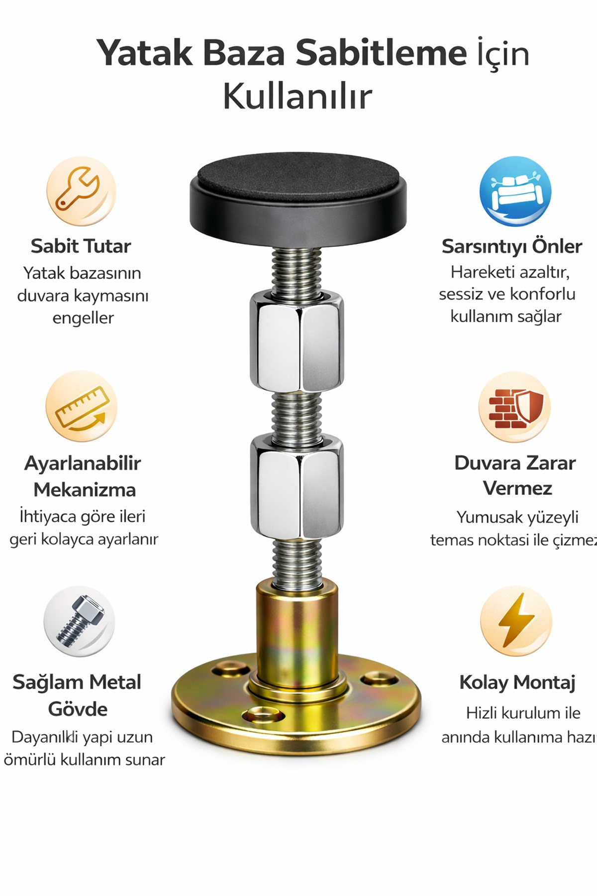 2'li Yatak Başlık Sabitleyici Baza Duvar Ses Önleyici Aparat 6,4-8,5 cm 2 Vidalı