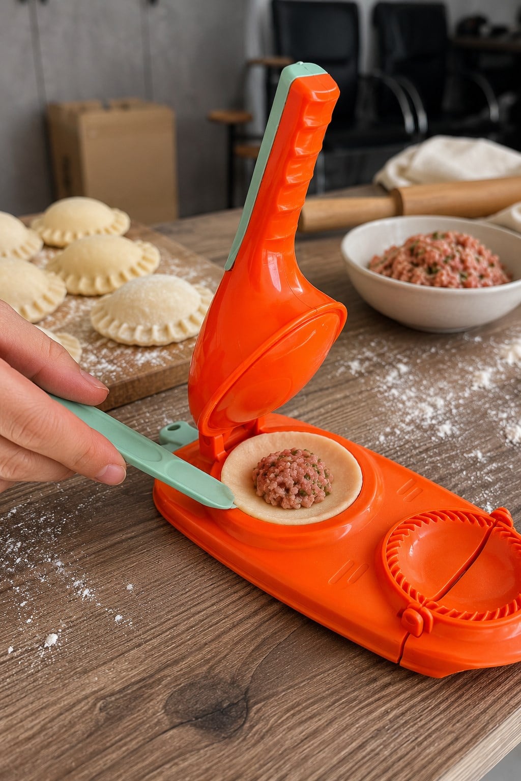 2'si 1 Arada Hamur Açma ve Presleme Aparatı Mantı Ravioli Börek Poğaça Kalıbı