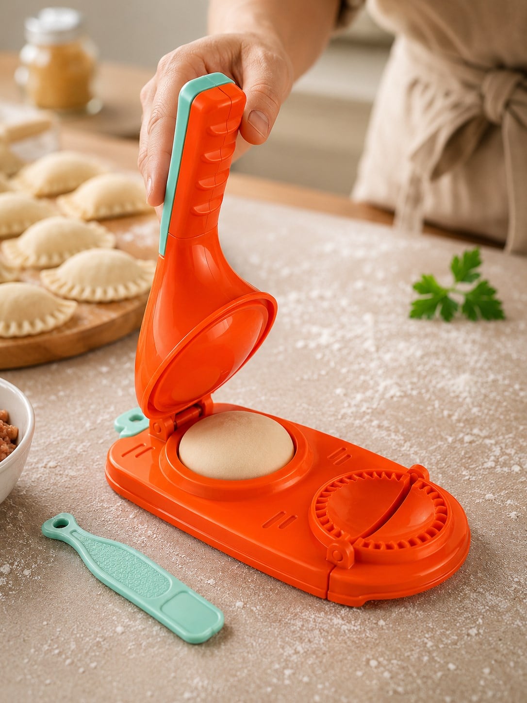 2'si 1 Arada Hamur Açma ve Presleme Aparatı Mantı Ravioli Börek Poğaça Kalıbı
