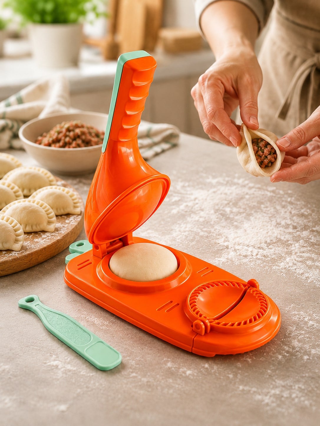 2'si 1 Arada Hamur Açma ve Presleme Aparatı Mantı Ravioli Börek Poğaça Kalıbı
