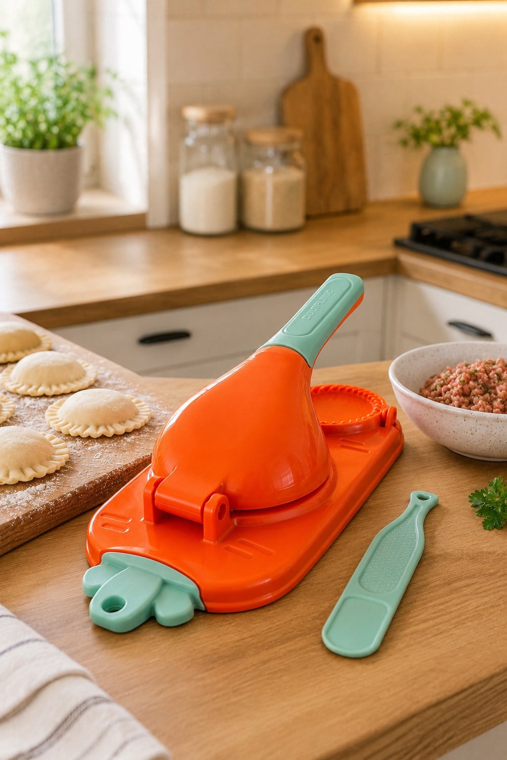 2'si 1 Arada Hamur Açma ve Presleme Aparatı Mantı Ravioli Börek Poğaça Kalıbı