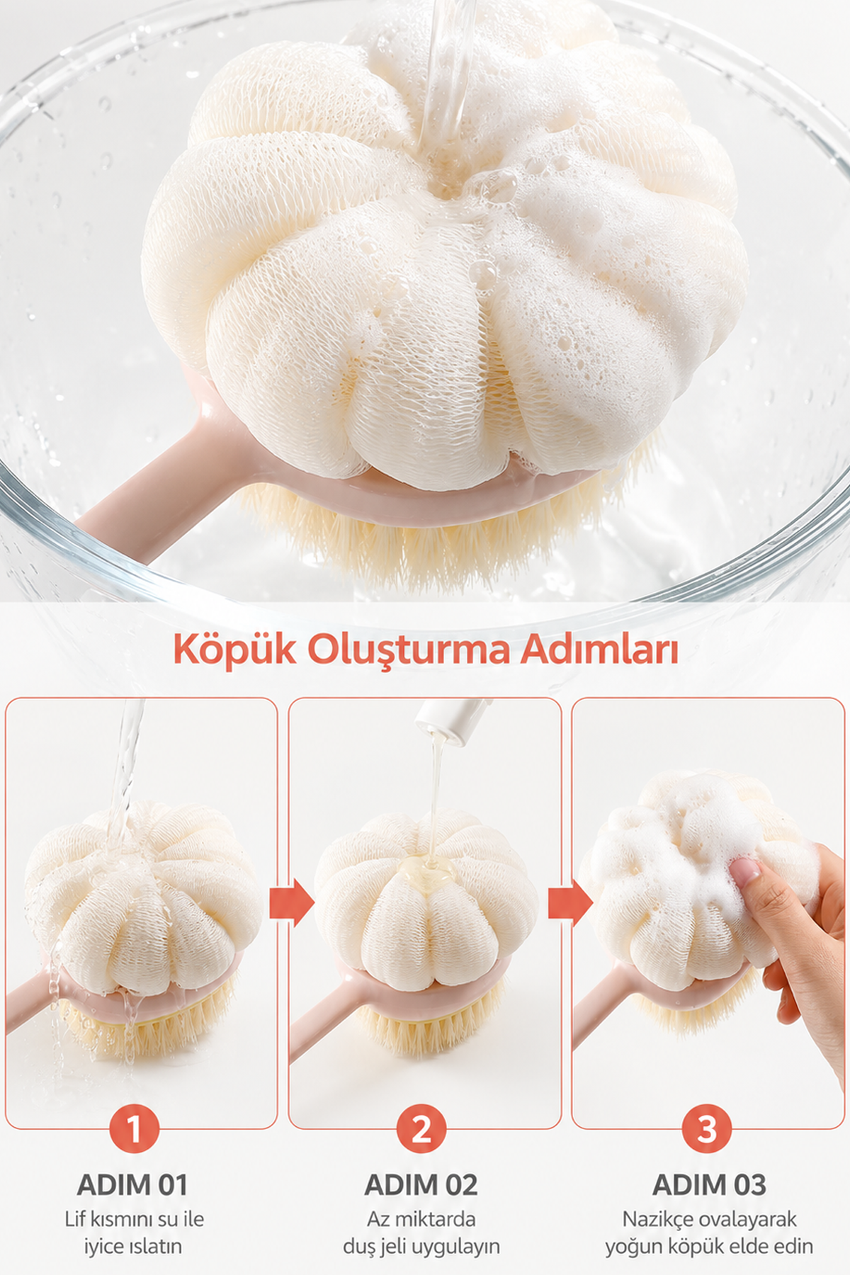 2'si 1 Arada Kıl ve Lif Kapağı ile Duş Vücut Fırçası Uzun Saplı Pratik Sırt Temizleme ve Masaj Fırçası