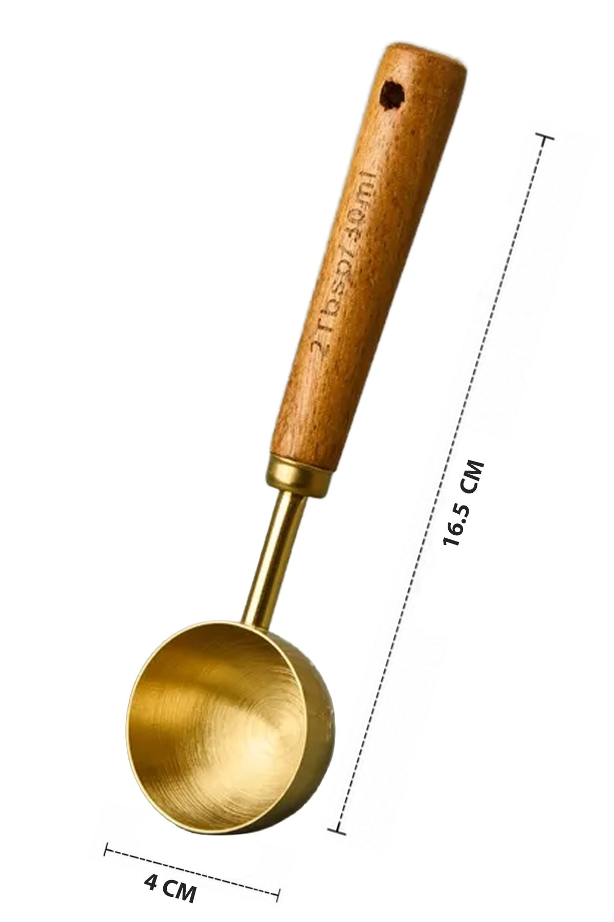 30 ml Ahşap Saplı Gold Kahve Ölçü Kaşığı Paslanmaz Çelik Kahve Çay Mama Ölçme Kaşığı 