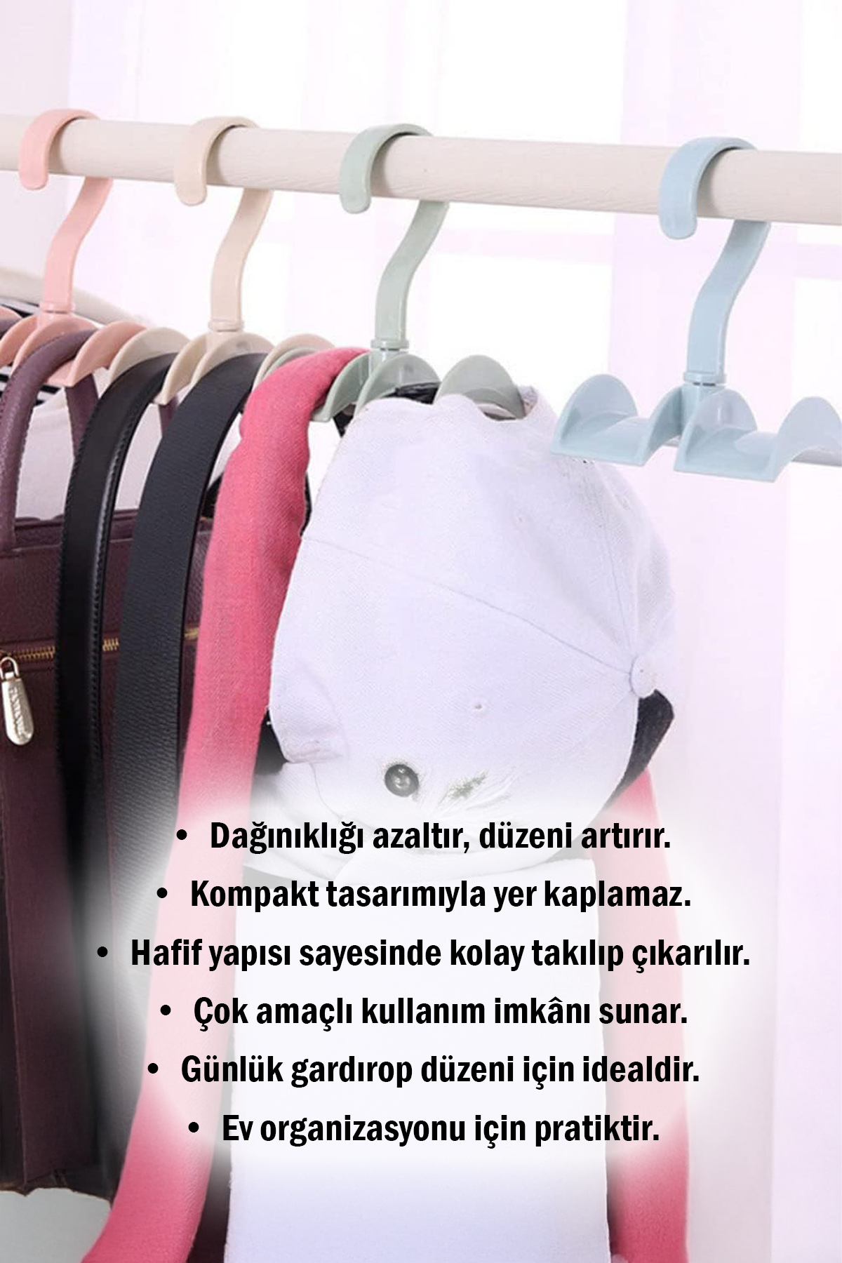 360° Çanta ve Kravat Düzenleyici Askılık, Pratik Aksesuar Organizeri, Şık Dolap Düzenleyici
