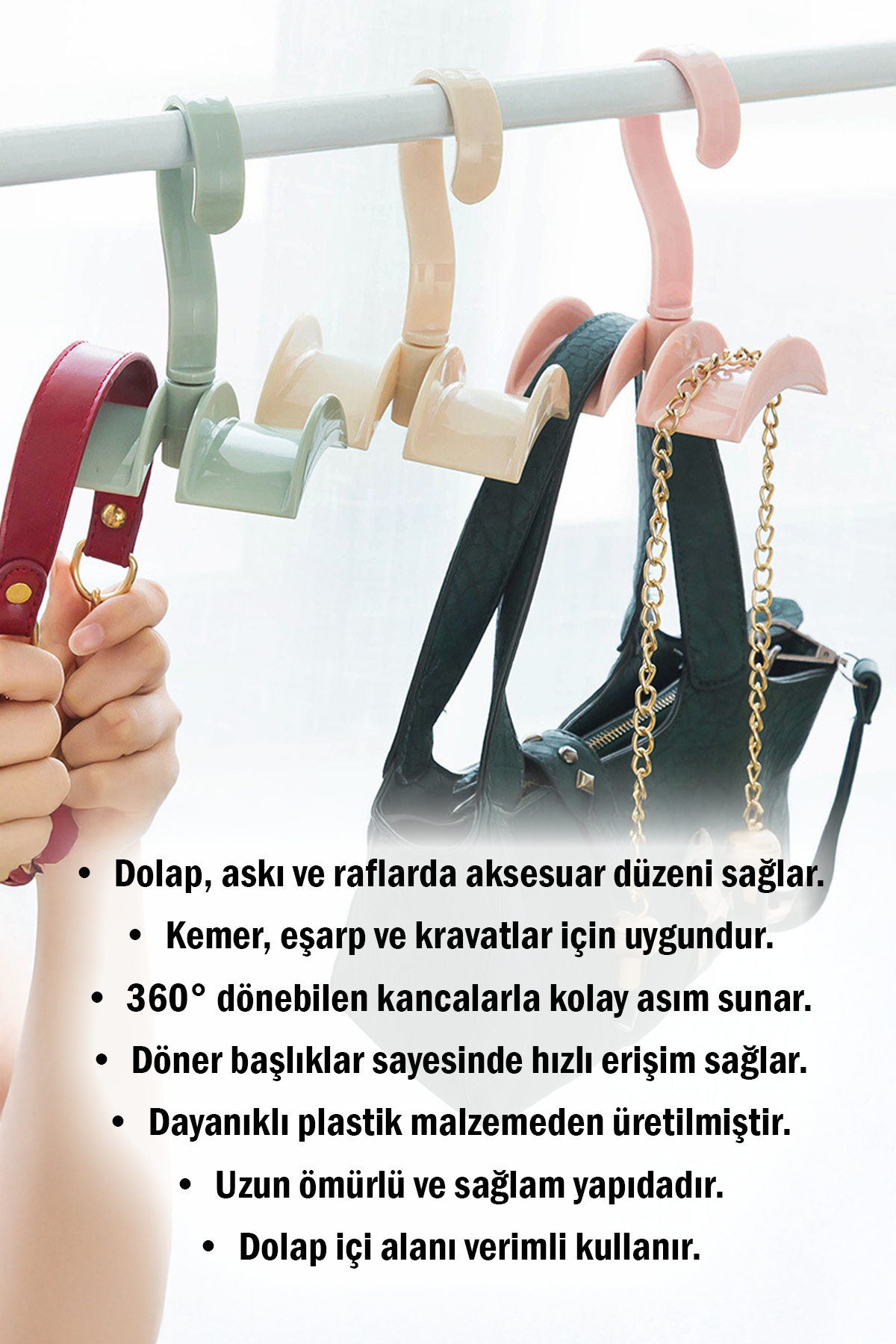 360° Çanta ve Kravat Düzenleyici Askılık, Pratik Aksesuar Organizeri, Şık Dolap Düzenleyici