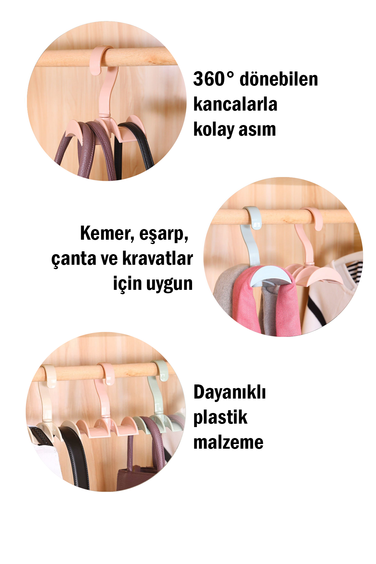360° Çanta ve Kravat Düzenleyici Askılık, Pratik Aksesuar Organizeri, Şık Dolap Düzenleyici