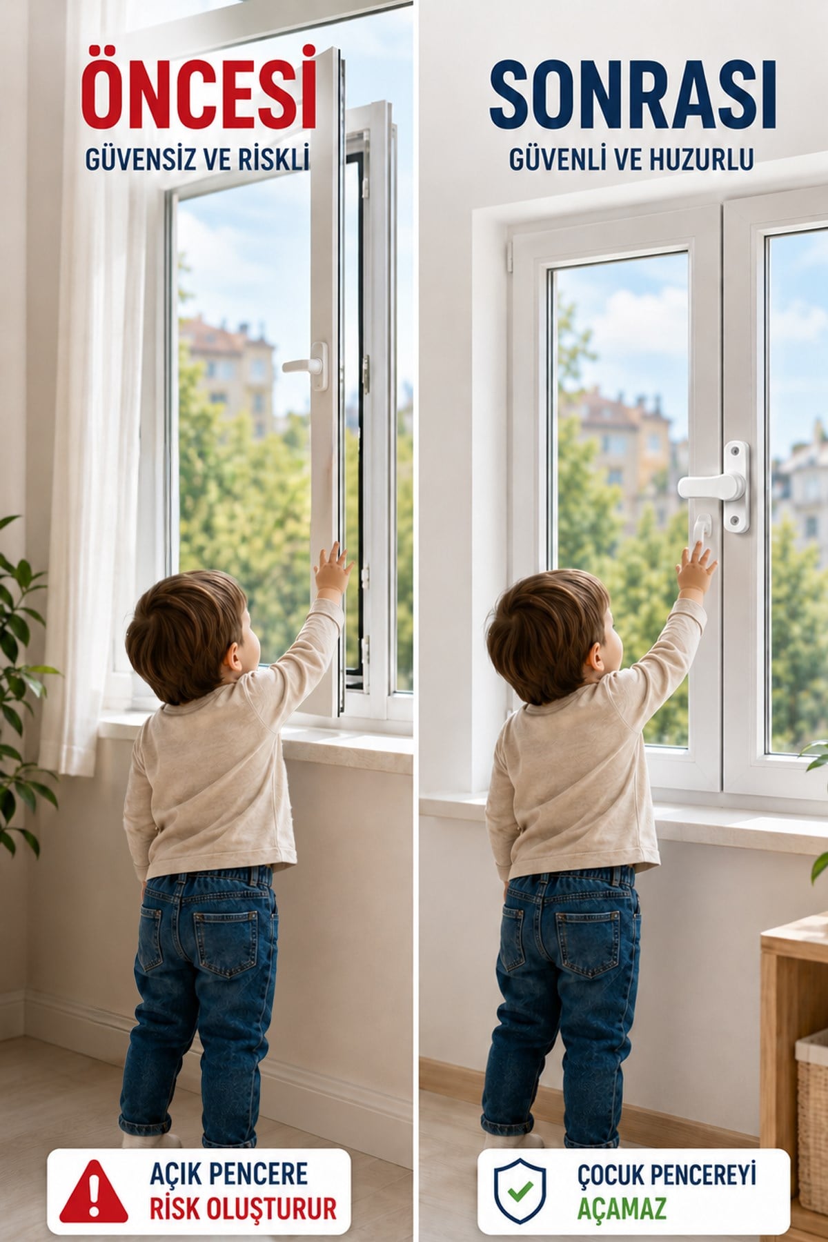 3lü Set Çocuk Pencere Emniyet Kilidi Yapışkanlı PVC Pimapen Güvenlik Kilidi 