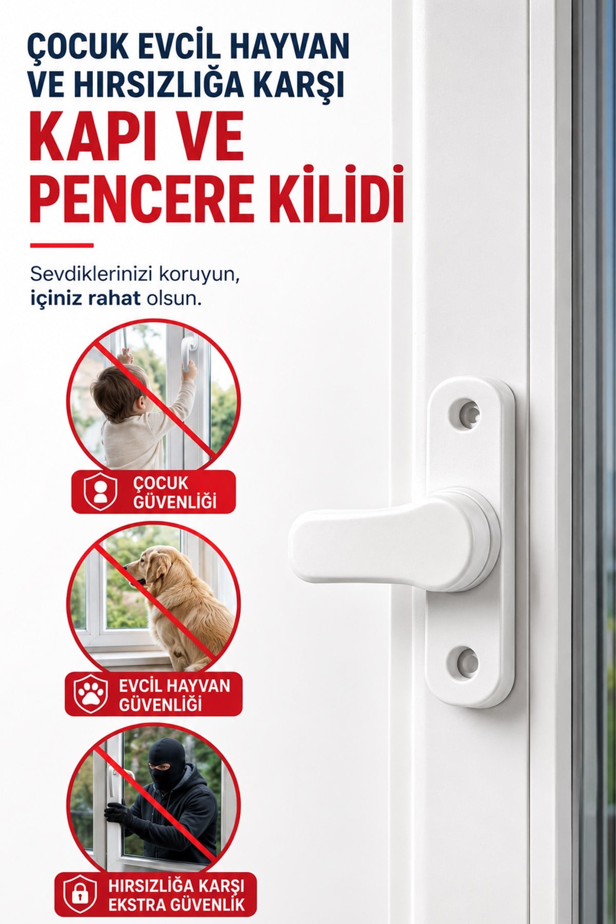 3lü Set Çocuk Pencere Emniyet Kilidi Yapışkanlı PVC Pimapen Güvenlik Kilidi 