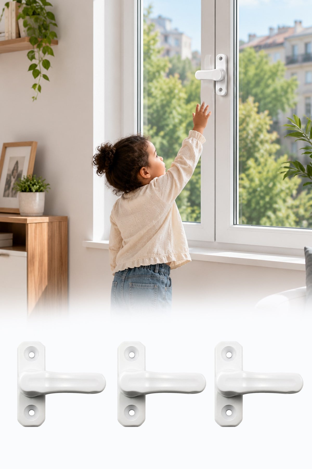 3lü Set Çocuk Pencere Emniyet Kilidi Yapışkanlı PVC Pimapen Güvenlik Kilidi 