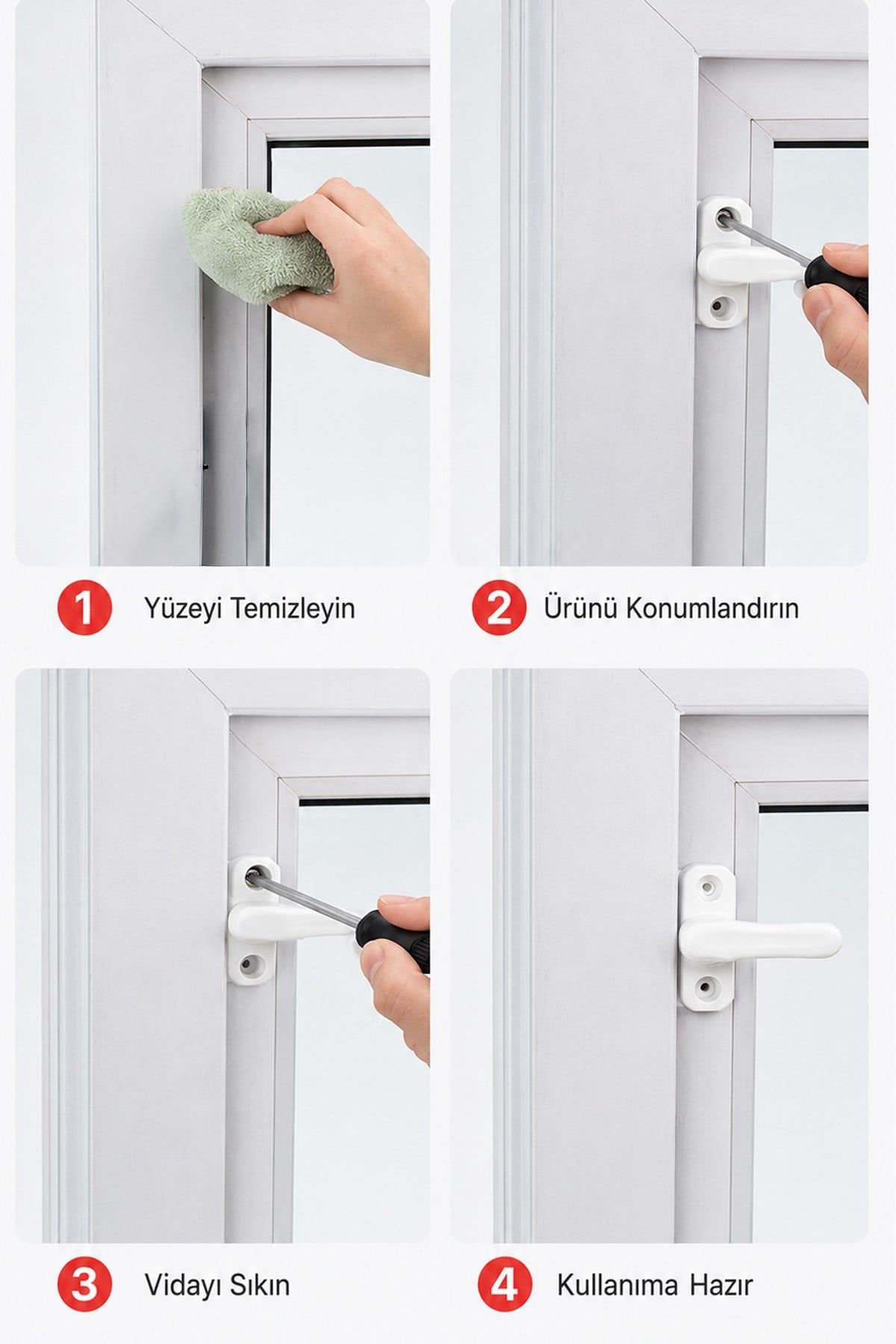3lü Set Çocuk Pencere Emniyet Kilidi Yapışkanlı PVC Pimapen Güvenlik Kilidi 