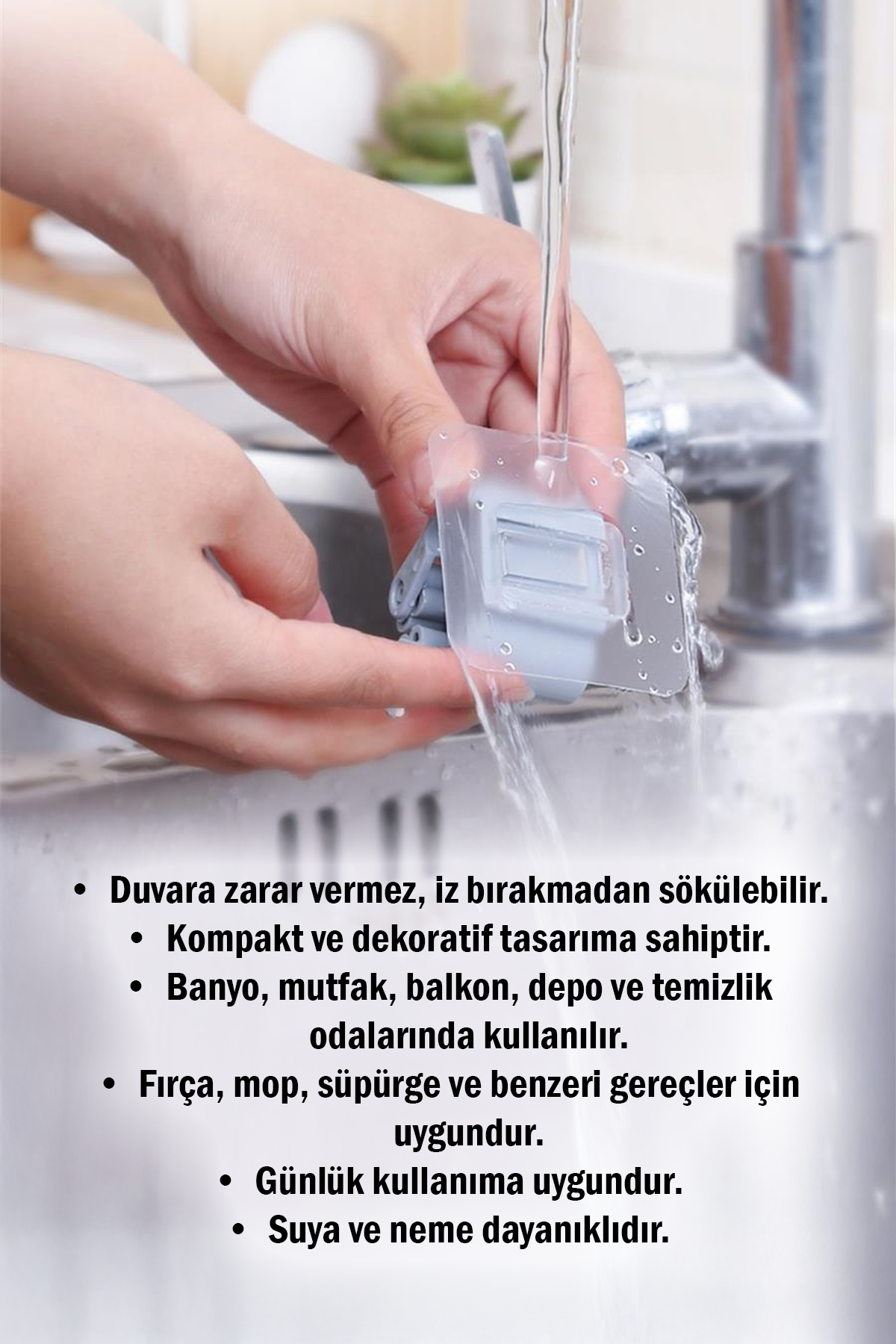3'lü Yapışkanlı Mop Askısı Süpürge Paspas Tutucu Duvar Organizer Askı Seti