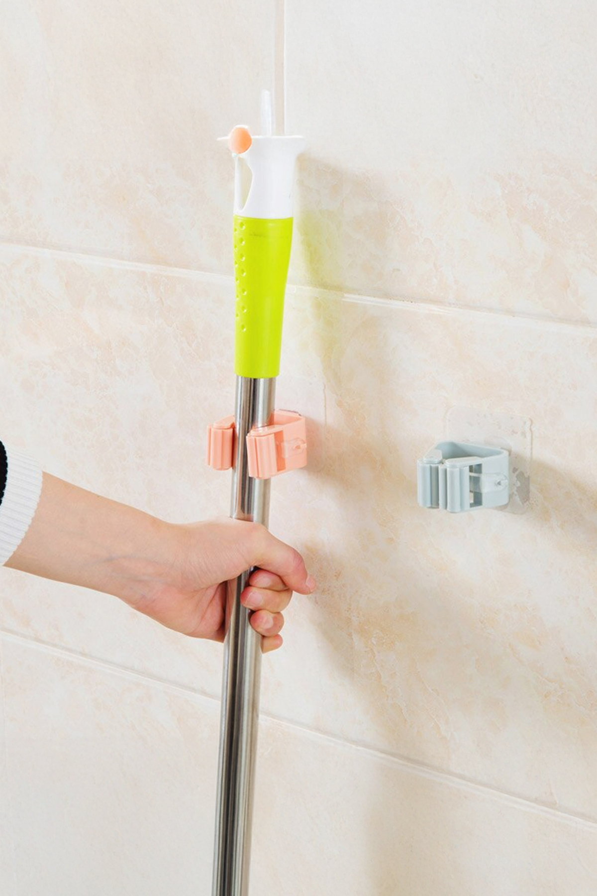 3'lü Yapışkanlı Mop Askısı Süpürge Paspas Tutucu Duvar Organizer Askı Seti