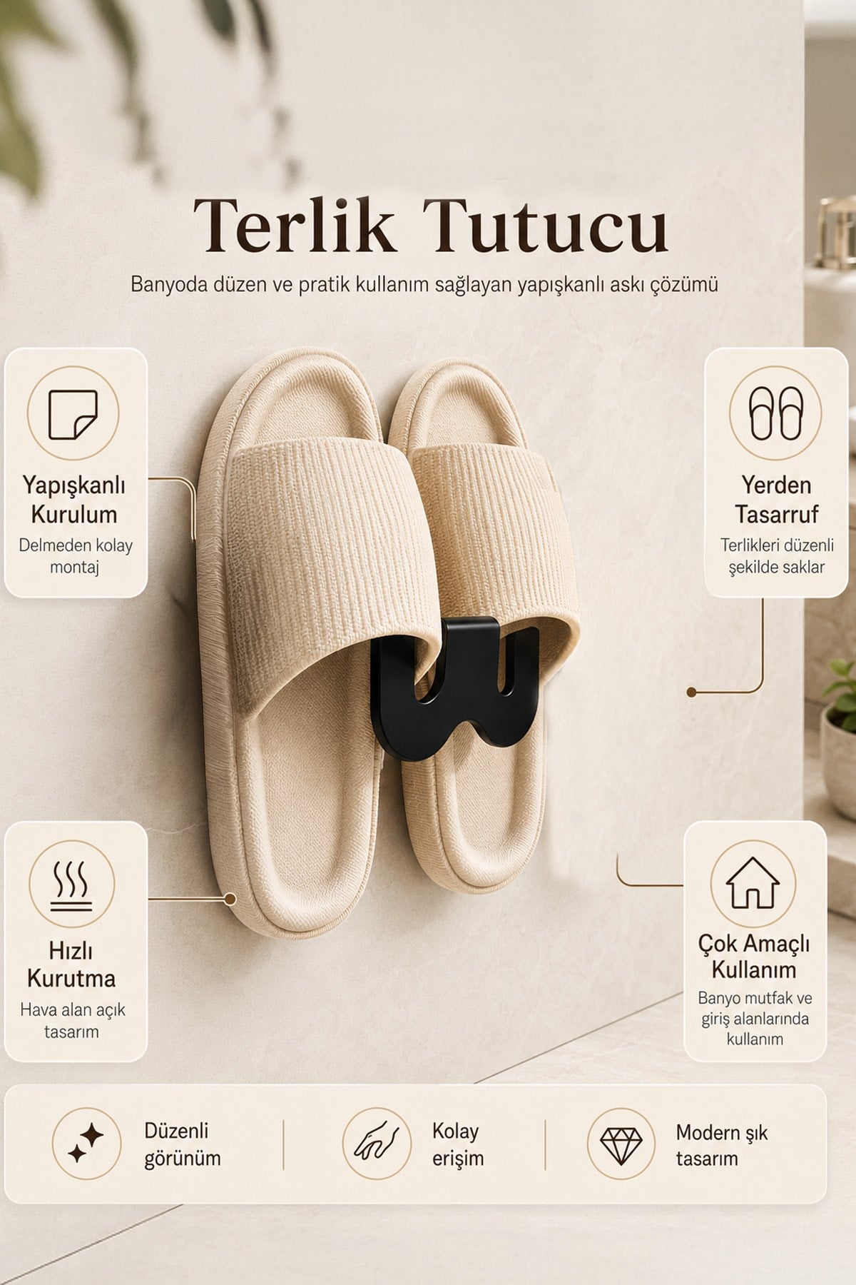 3M Yapışkanlı Terlik Askısı Banyo Kapı Ayakkabı Tutucu Kurutma Rafı